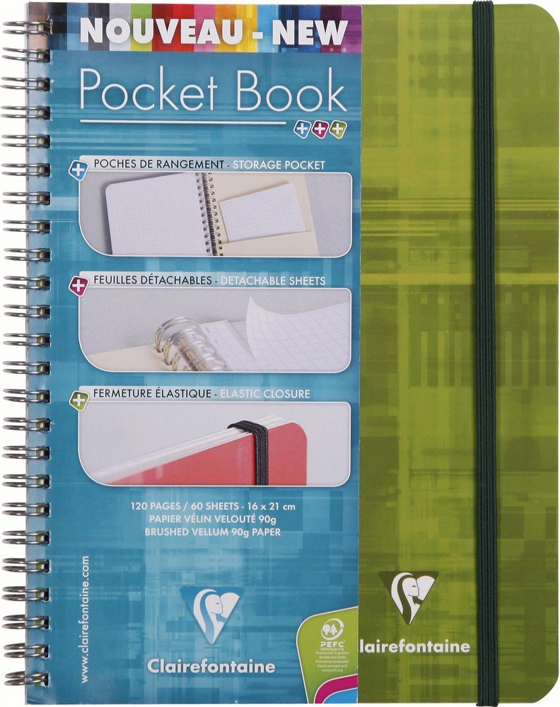 Clairefontaine Wirebound Notebook - Ruled with Margin, Elastic Closure, 60 Sheets, 6 x 8¼