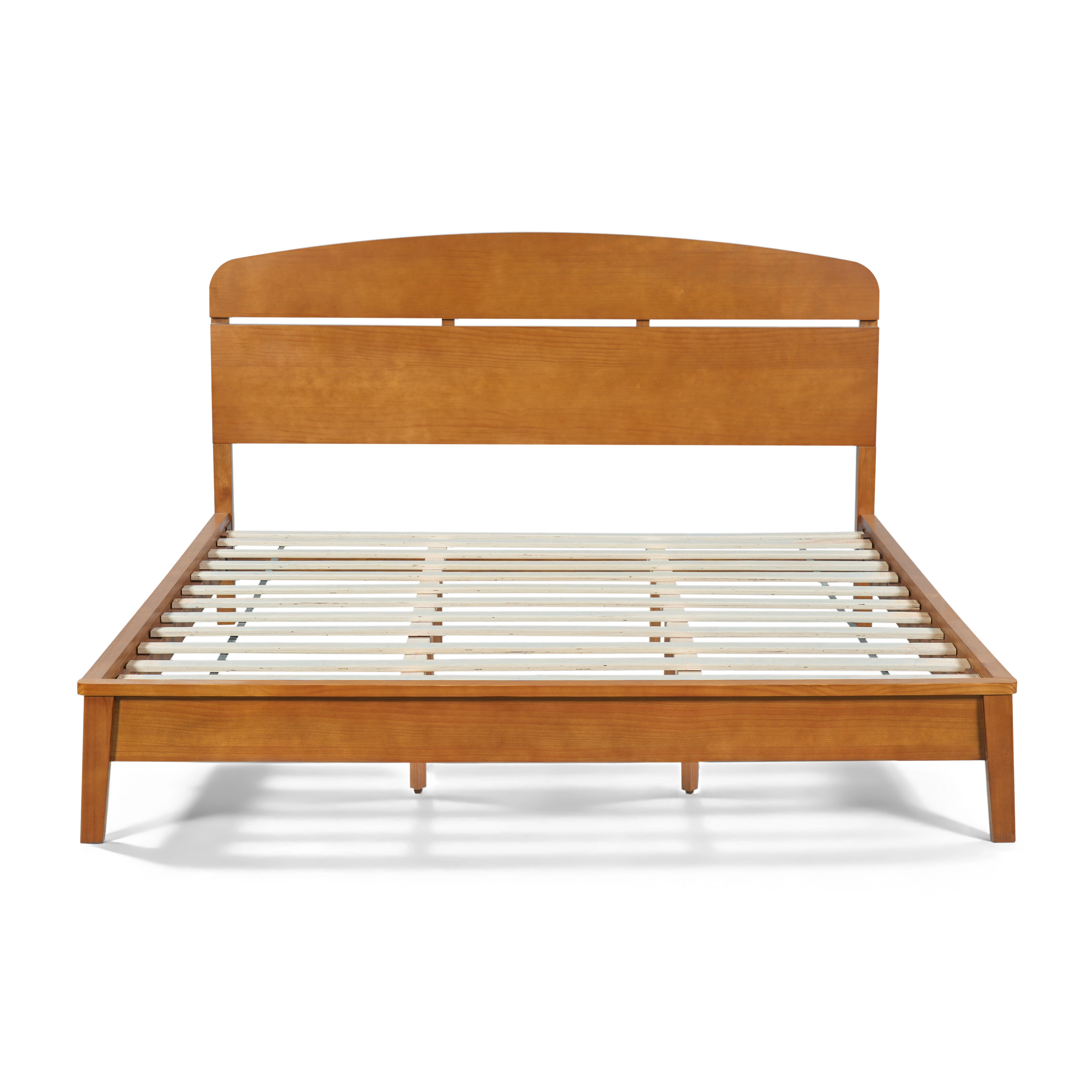 Flynama King Solid Wood Platform Bed with Curved Headboard, Slat Support