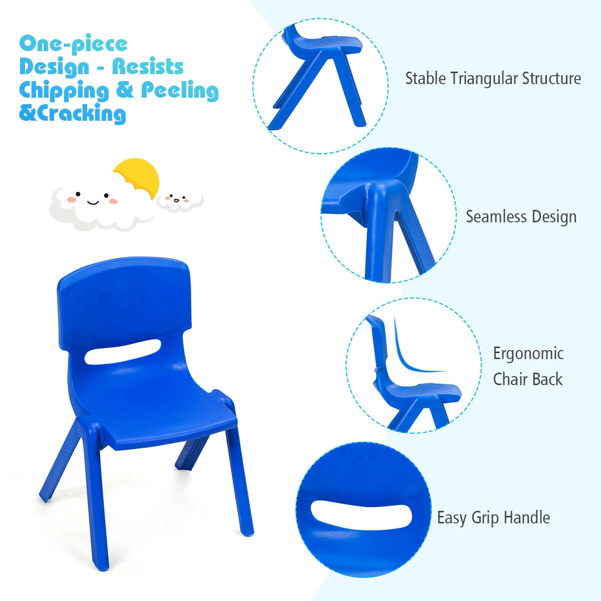SUGIFT Blue HDPE Ages 3-8 176-lb 6-Pack Kids Stackable Classroom Chairs