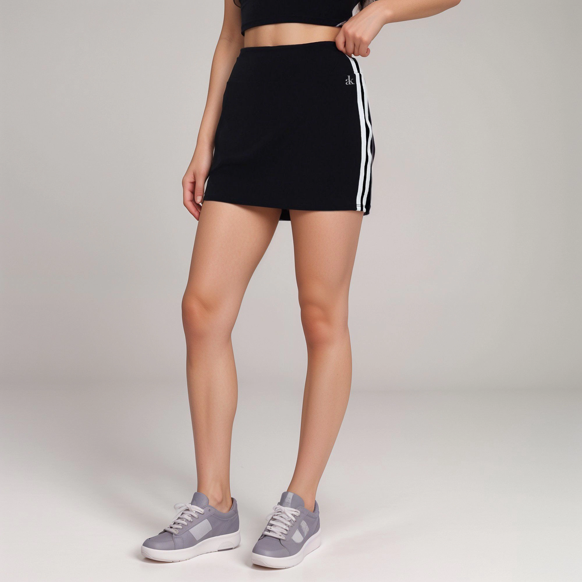 Anna-Kaci Women's Athletic Mini Skirt with Contrast Side Stripes and Built-In Shorts for Support