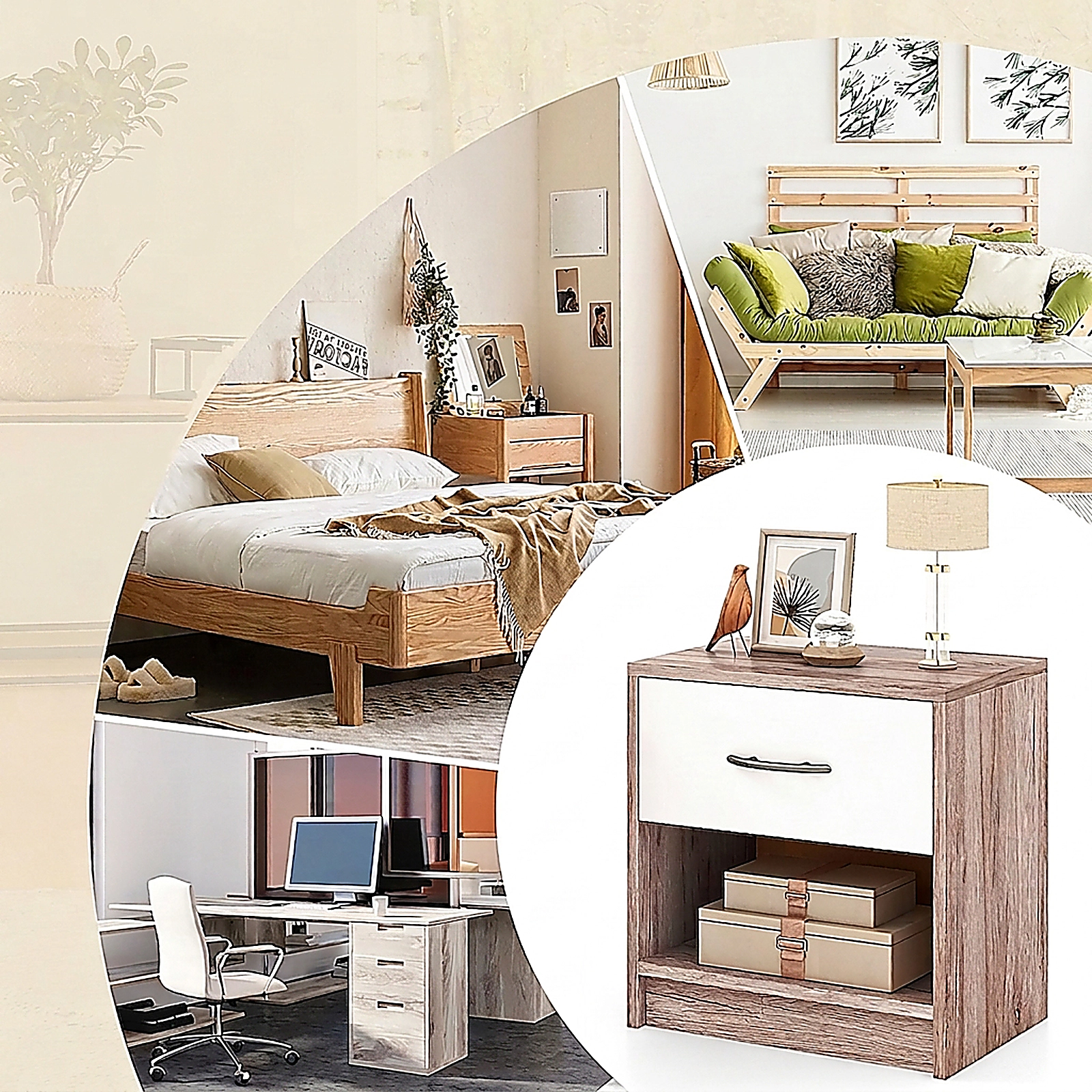 SUGIFT Bedside Table Nightstand with Drawer and Open Storage Shelf 22-Lb Capacity Oak