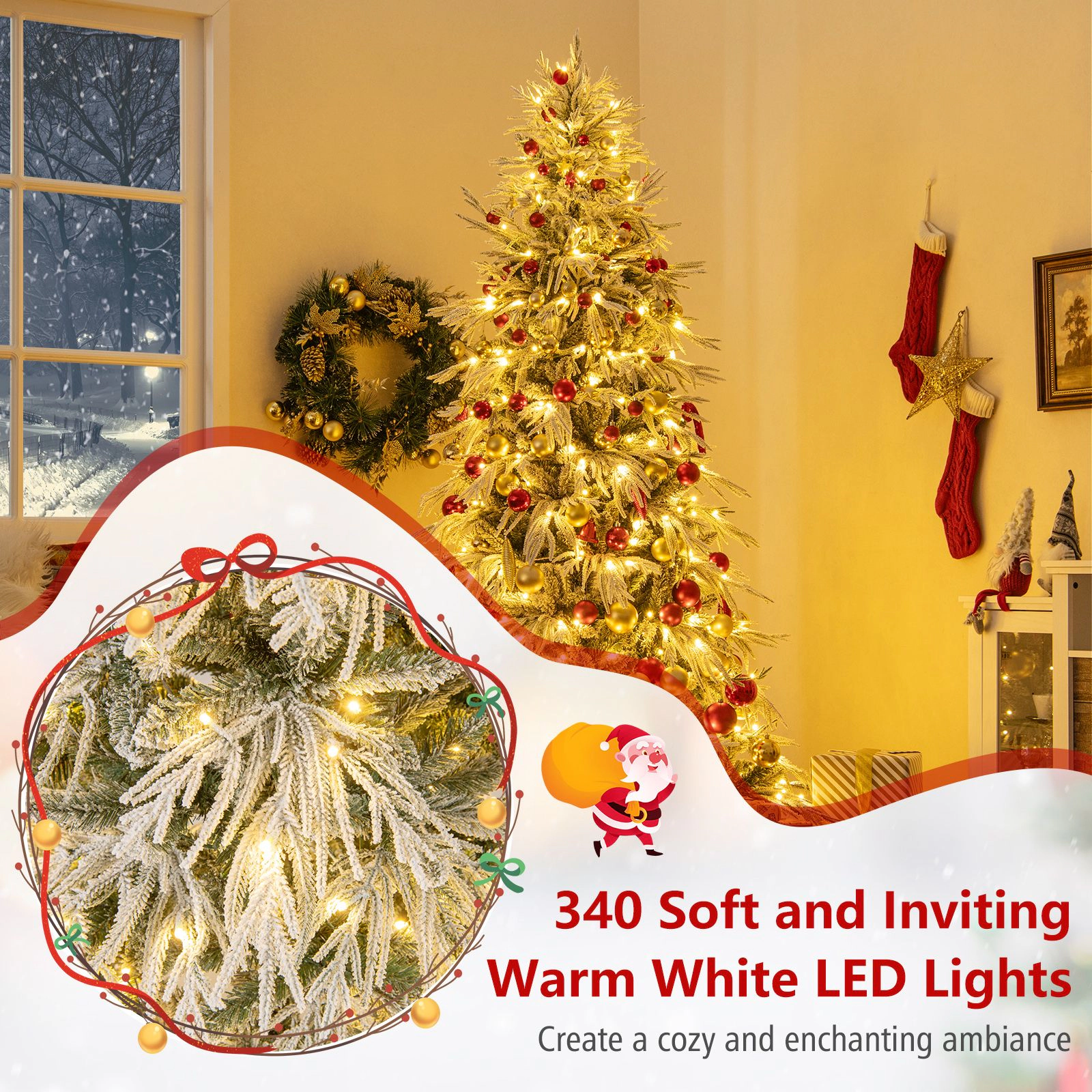 SlickBlue Snow Flocked Christmas Tree with Warm White LED Lights