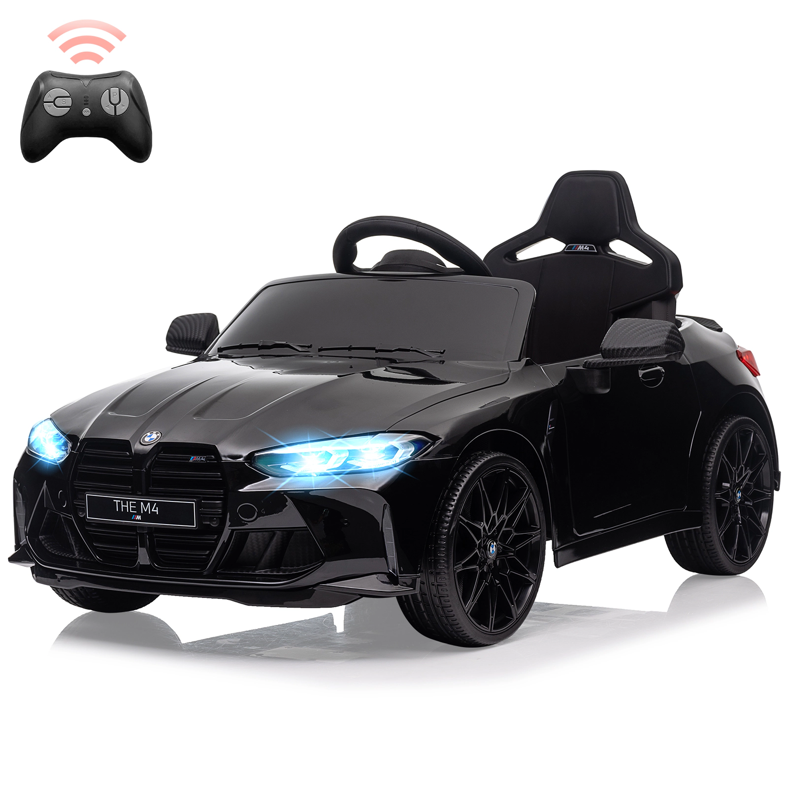 12V Licensed BMW M4 Kids Ride On Car, Electric Vehicle w/Remote Control, 3 Speeds, Bluetooth, MP3, LED Lights