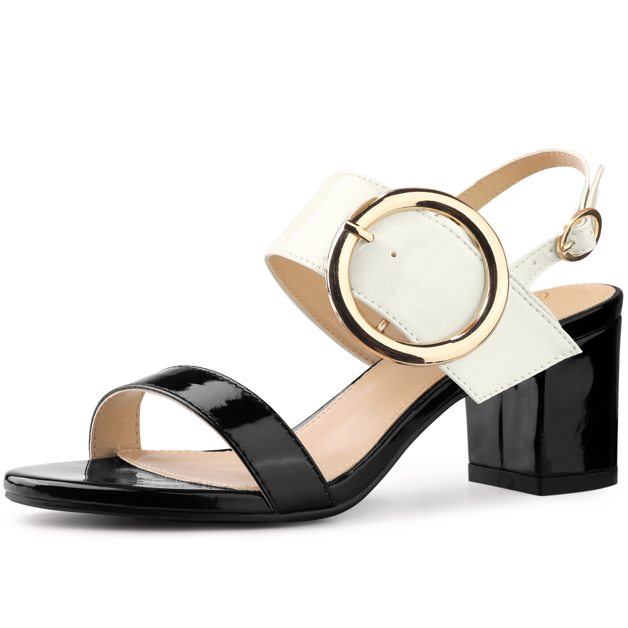 BLISSFUL STEP Women Open Toe Chunky Heel Slingback Ankle Strap Buckle Sandals