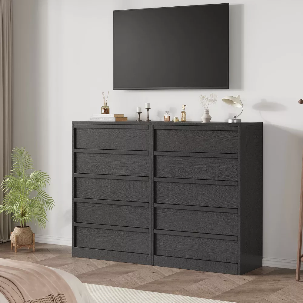5 Drawer Modern Handleless Dresser, 43" Tall Wooden Storage Organizer for Bedroom Living Room Nursery