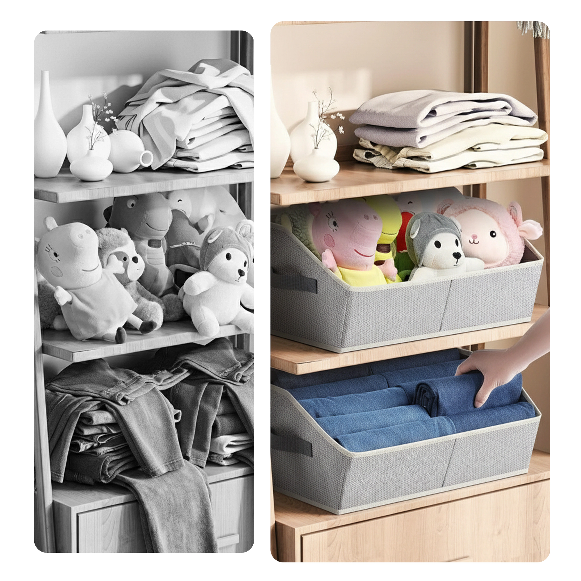 Cheer Collection 6-Pack Collapsible Open-Front Fabric Storage Bins with Reinforced Handles