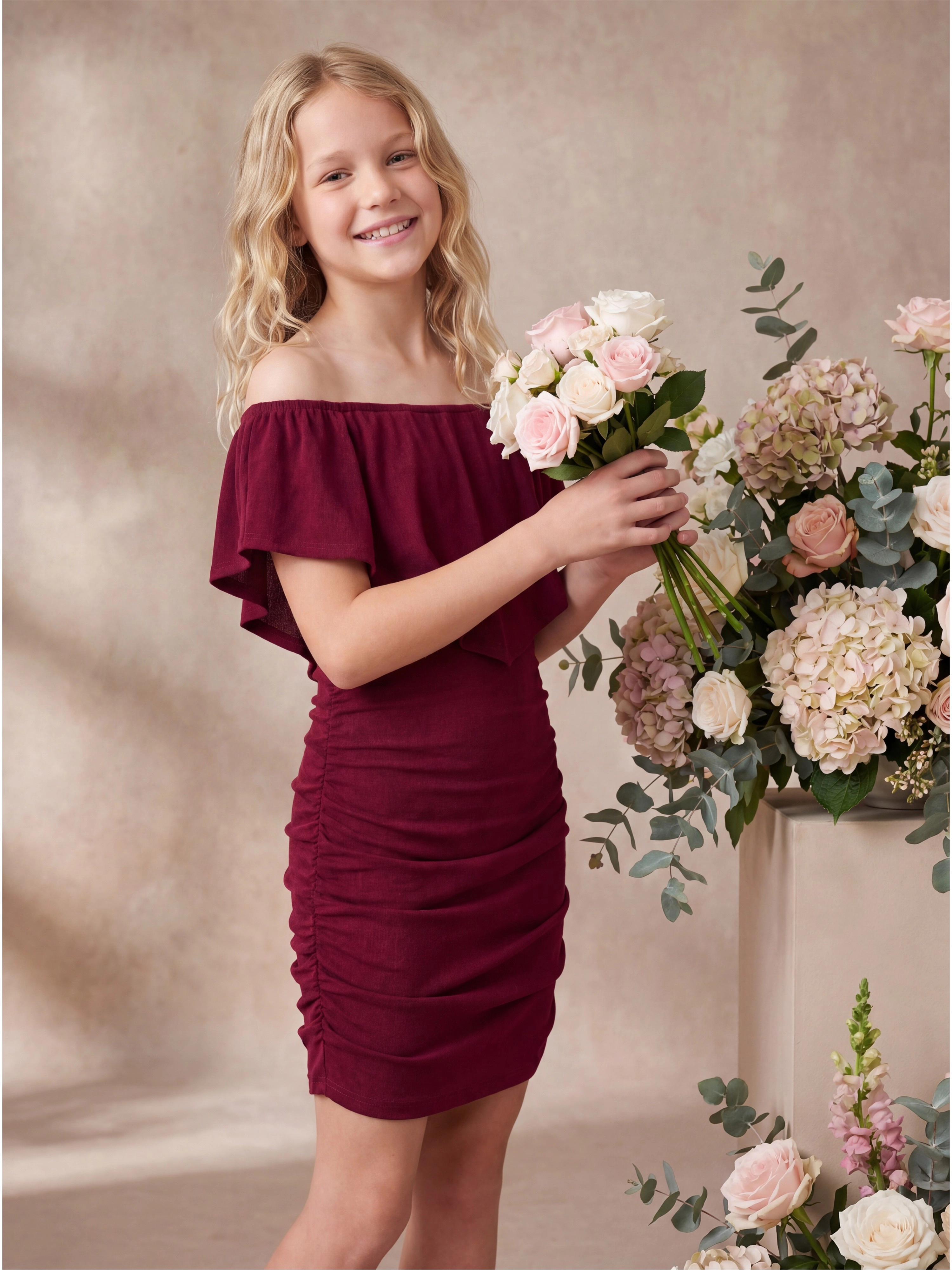 24sevenKid Essential Girls Off The Shoulder Rouched Party Dress
