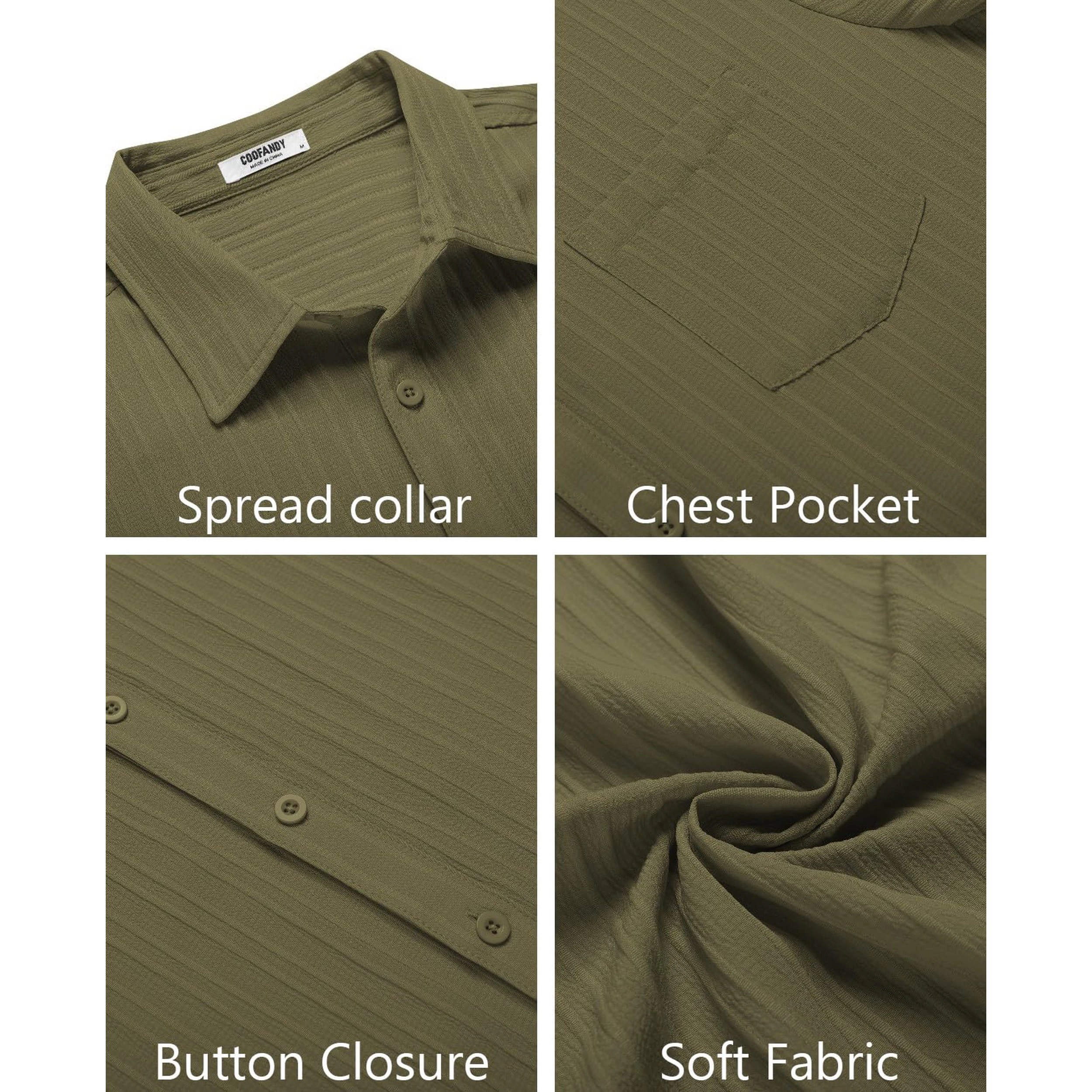 COOFANDY Mens Short Sleeve Button Down Shirt  Pleated Camp Collar Casual Tops