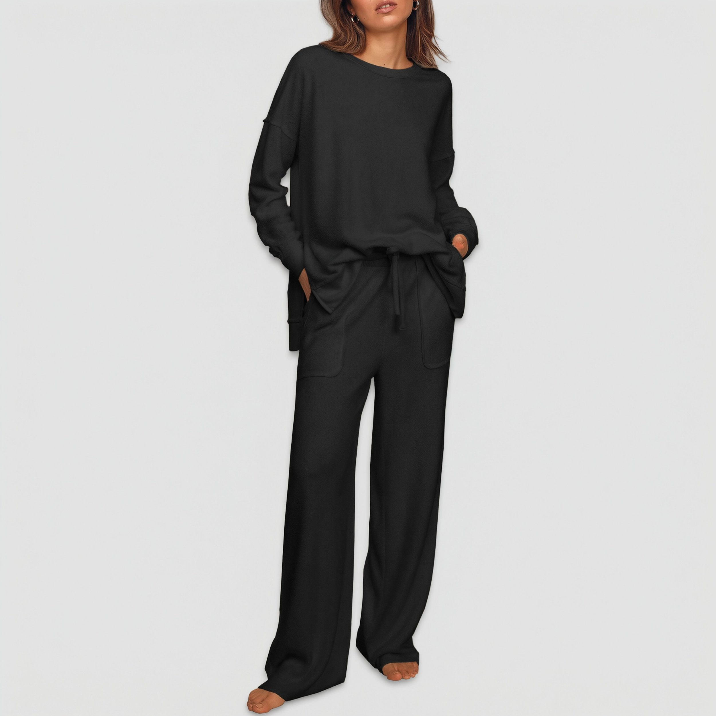 Ekouaer Womens Tracksuits Two Piece Outfits Micro Fleece Sweatsuit Sets Wide Leg Sweatpants