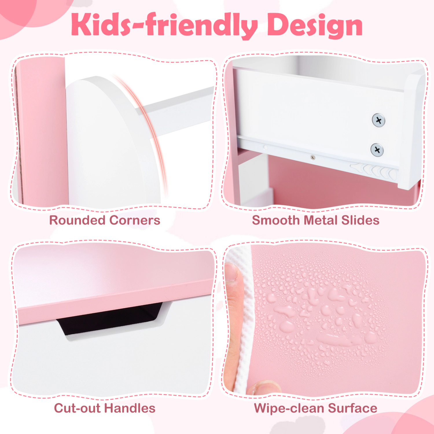 Hivvago Kids Vanity Set With Chair And Mirror Makeup Dressing Desk With Storage Shelves And Drawers