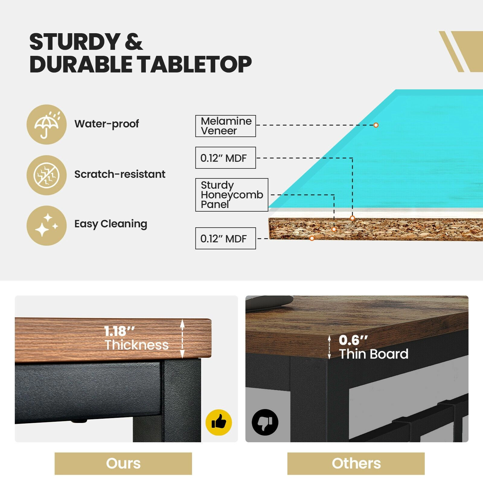 SlickBlue Brown Conference Table with Steel Frame and Adjustable Feet