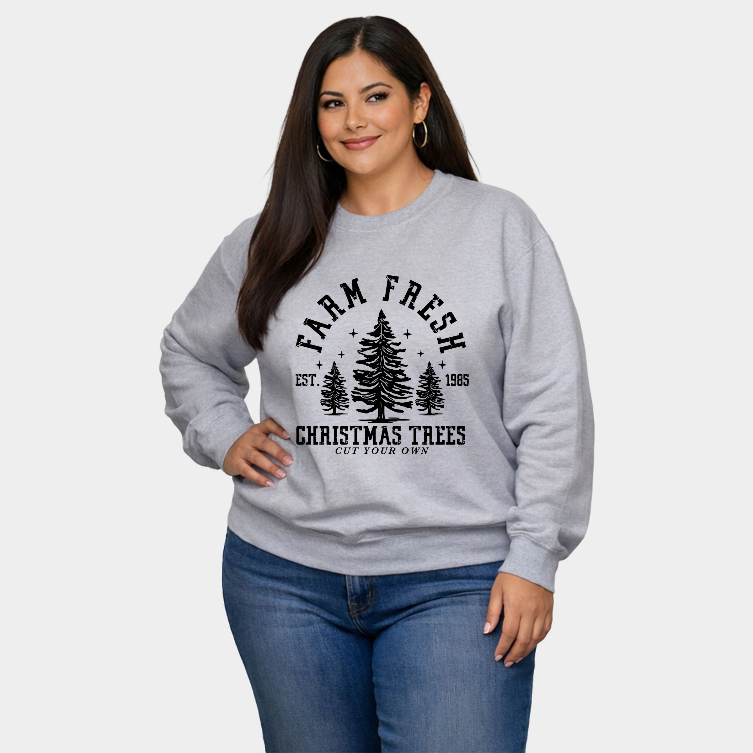 Simply Sage Market - Women's Plus Sweatshirt Farm Fresh Christmas Trees Stars