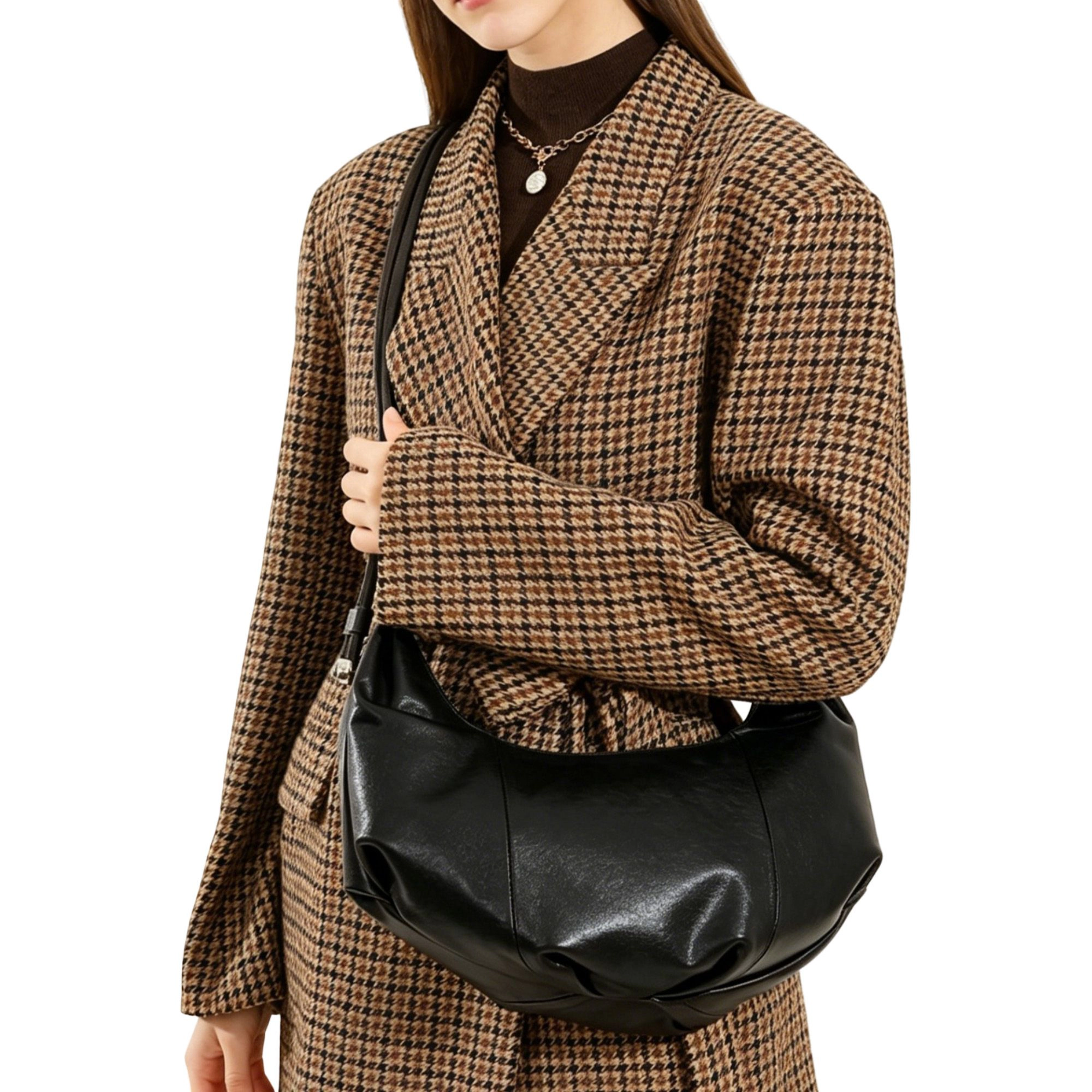 Alilang Women's Slouchy Crescent Shoulder Bag with Genuine Leather Finish and Adjustable Strap