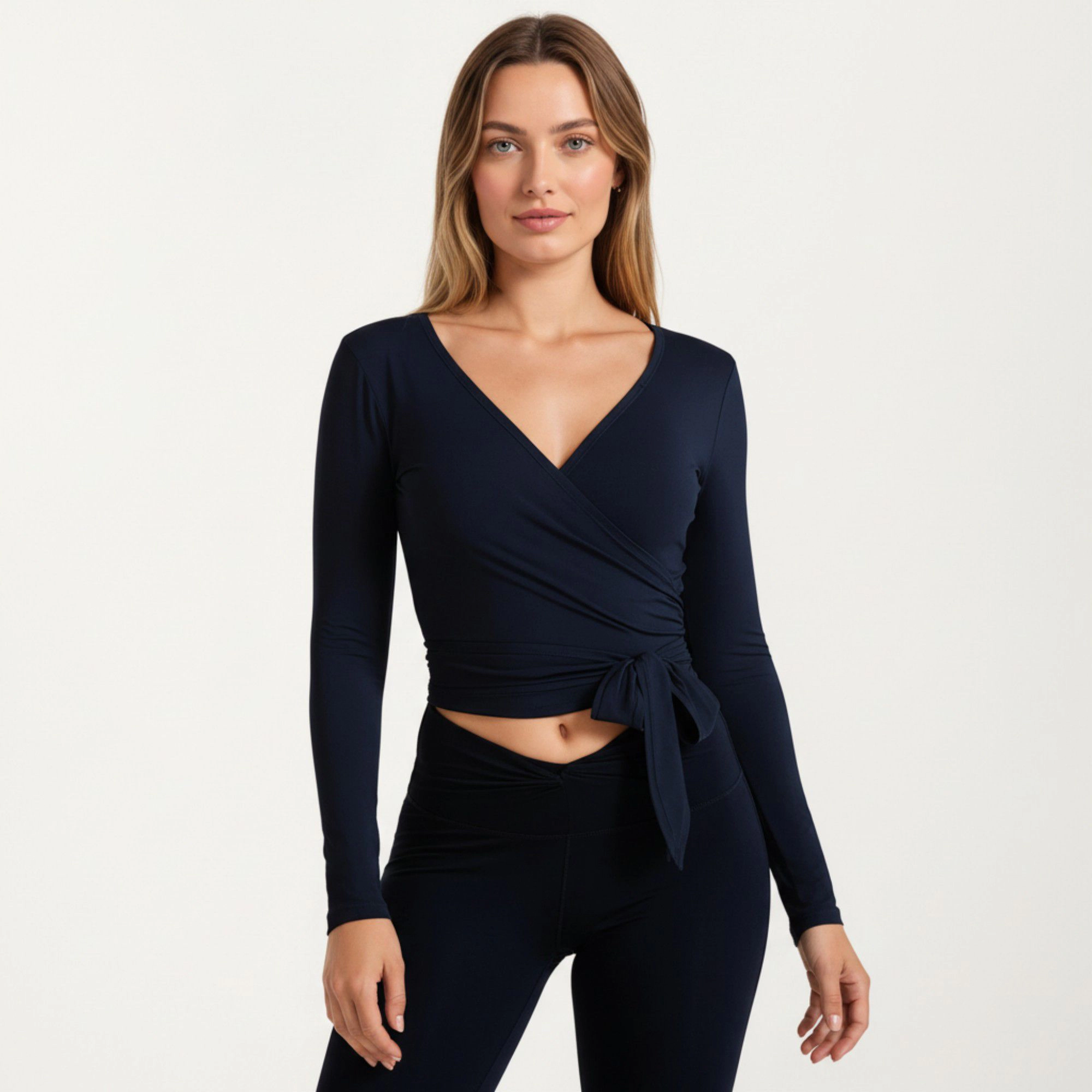 Anna-Kaci Womens Long Sleeve Wrap Athletic Top with Adjustable Tie Waist