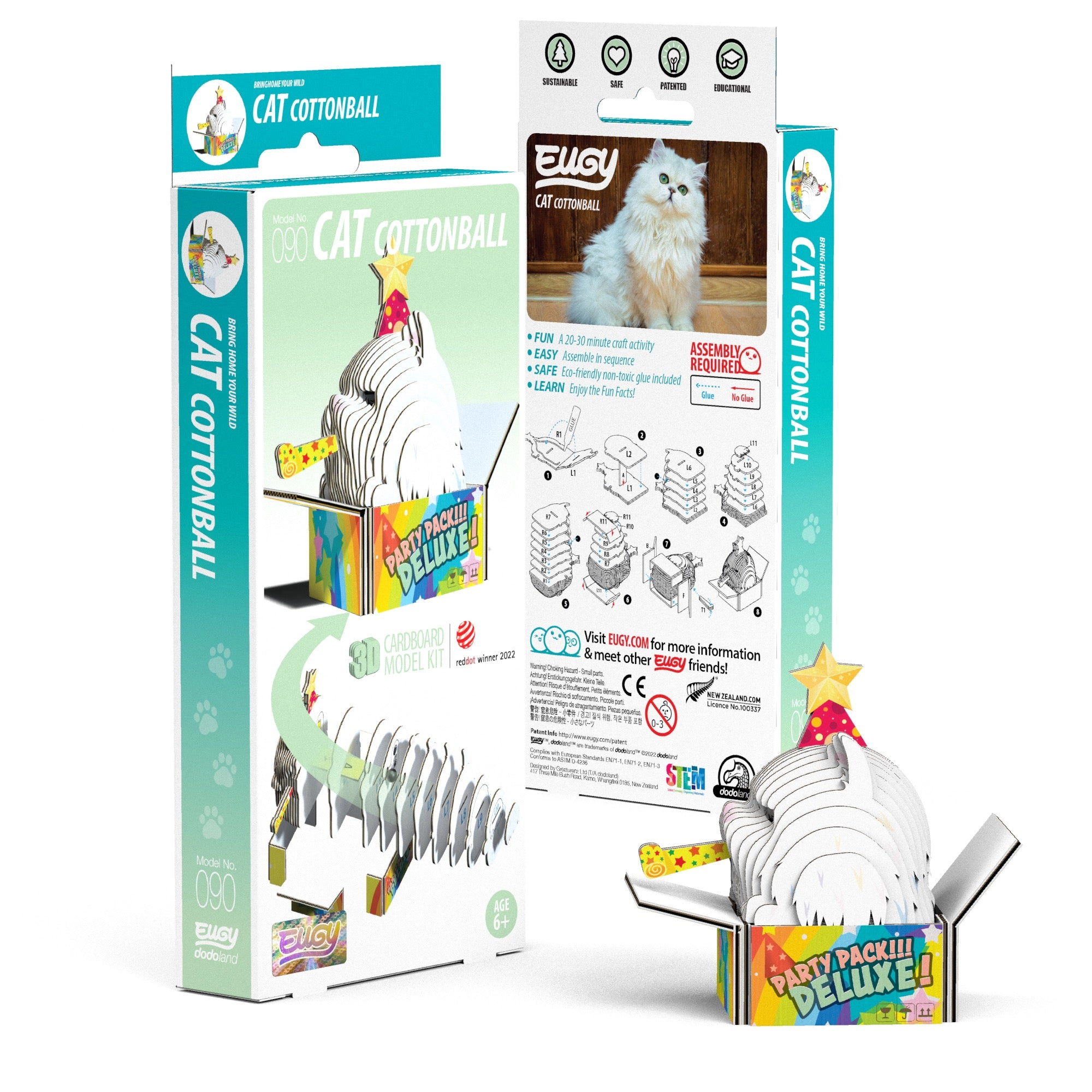 EUGY Cat - Cottonball 3D Puzzle - contains 28 puzzle pieces