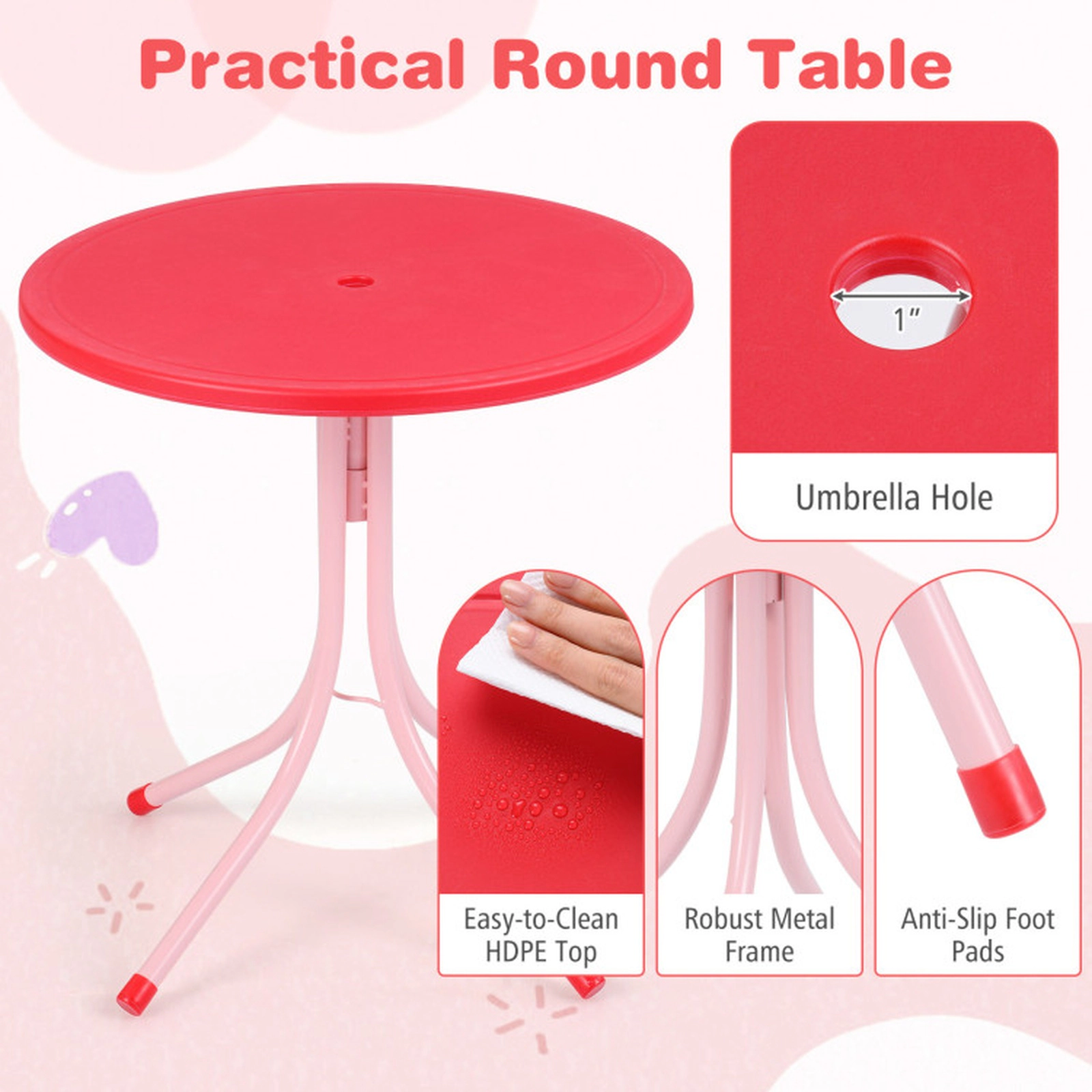 SUGIFT Pink 2 Folding Chairs and Adjustable Umbrella Kids Outdoor Table and Chair Set