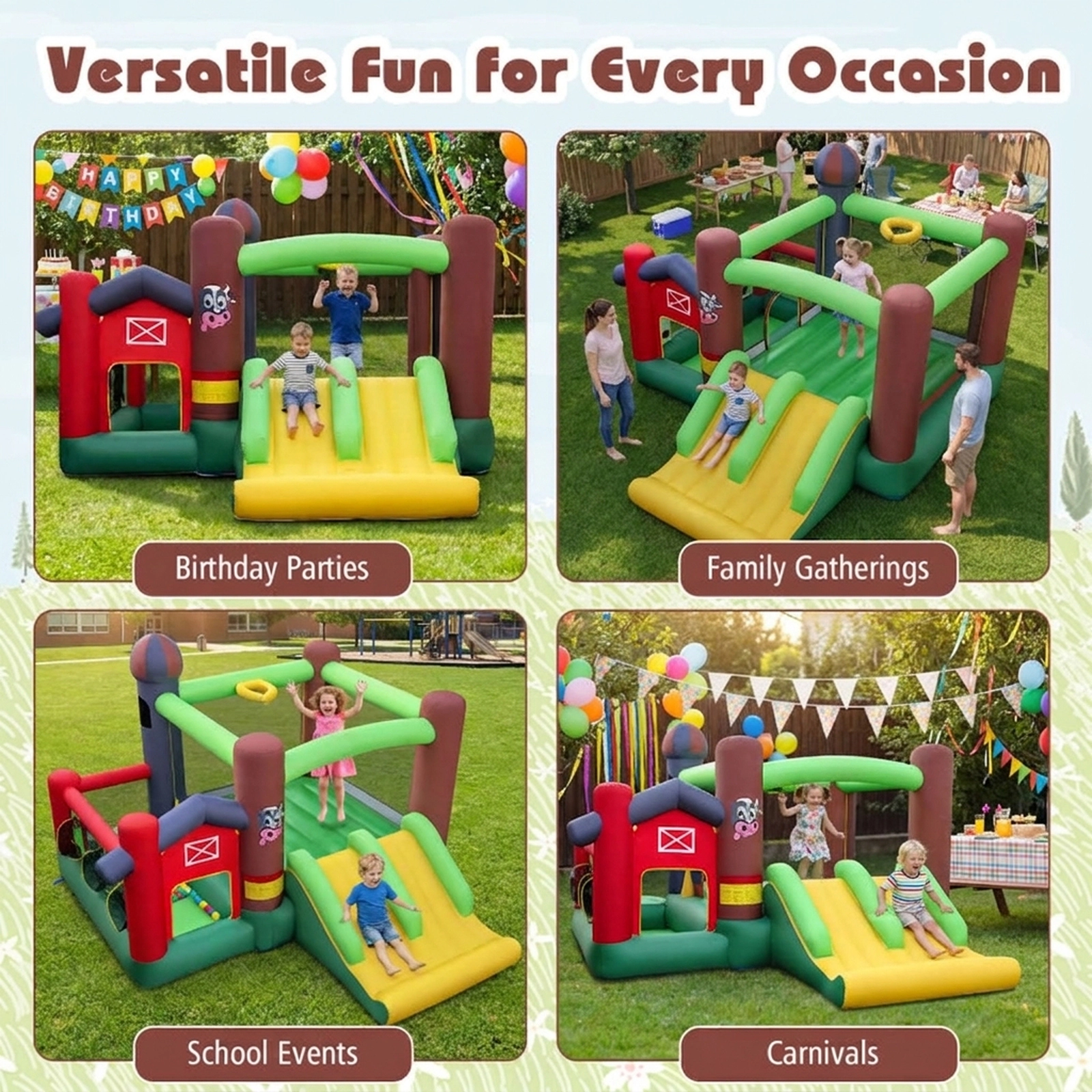 SUGIFT Kids Multicolor Castle Bounce House with Dual Slides Ball Pit and 750W Blower 144-in W 100-lb Per Child