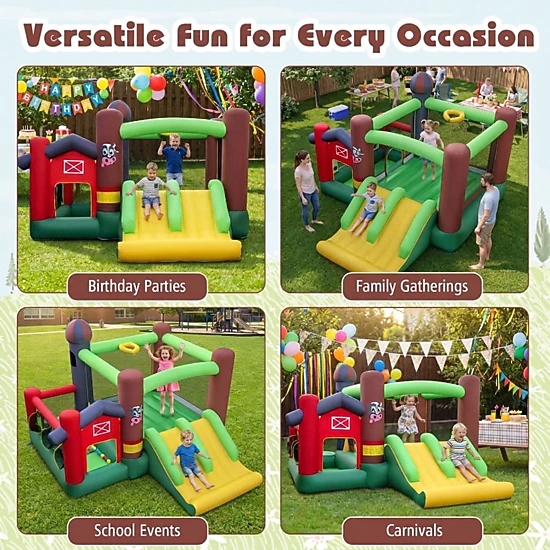 SUGIFT Kids Multicolor Castle Bounce House with Dual Slides Ball Pit and 750W Blower 144-in W 100-lb Per Child
