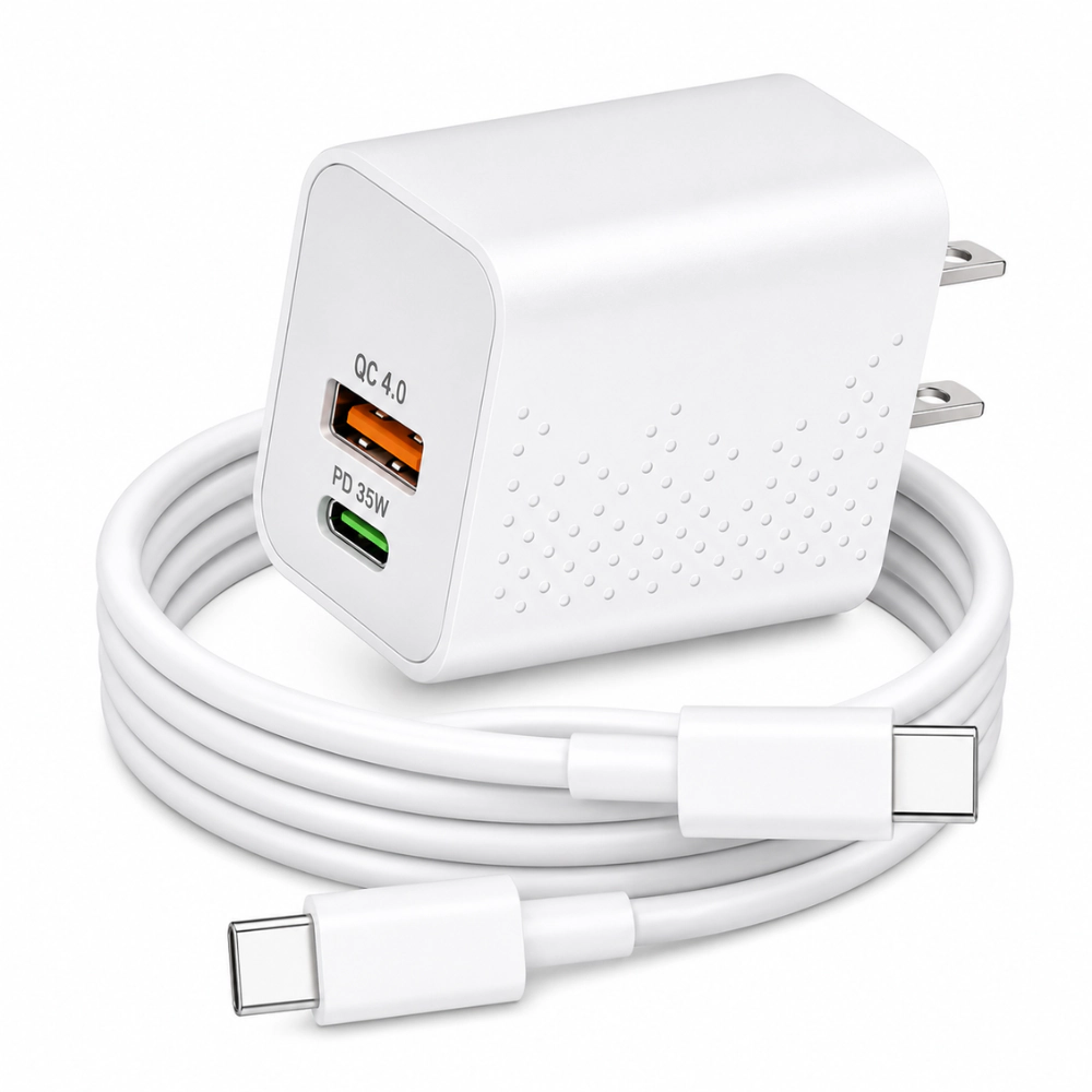 Qixxronics 35W USB C Fast Wall Charger, 6ft Type C to Type C Cable for AirPods 4, AirPods Max 2, iPhone 16 17 15