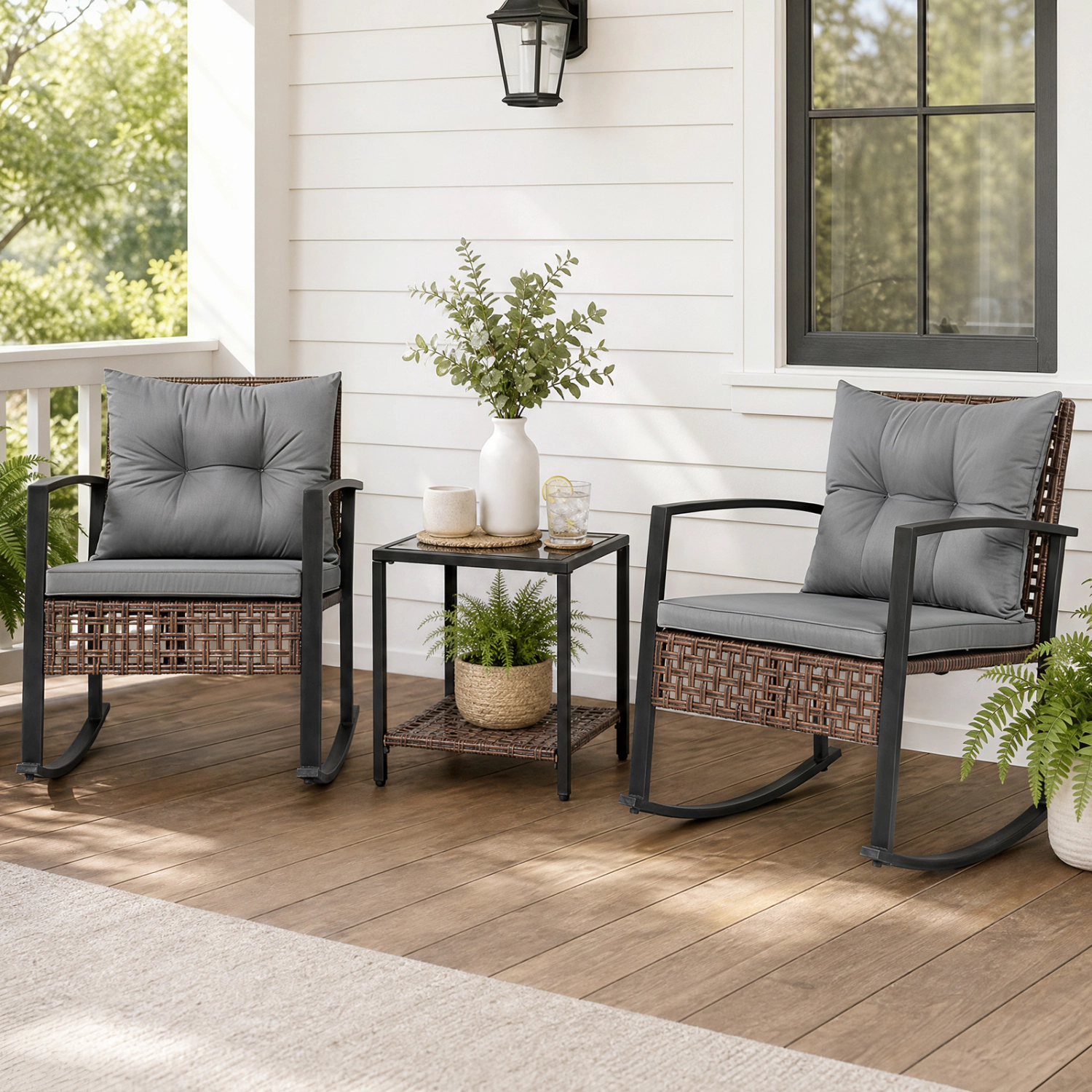 Hivvago 3-Piece Outdoor Rocking Chair Set