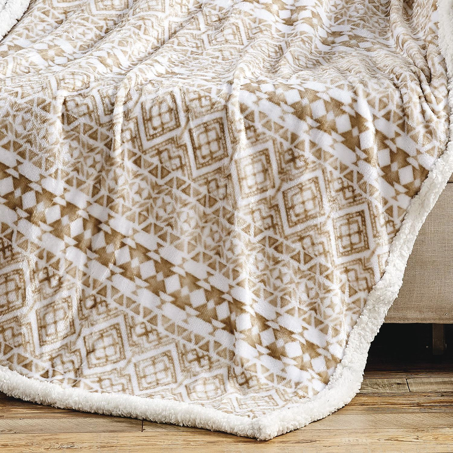 Plazatex Tala with Sherpa Plush Decorative All Season Plum Throw Blanket 50" x 60" Beige