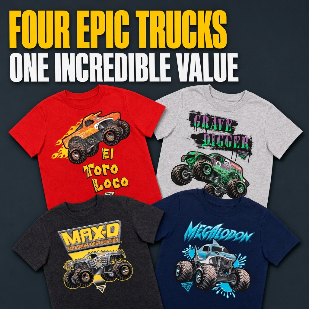Monster Jam Boys' 4-Pack Short Sleeve Tees