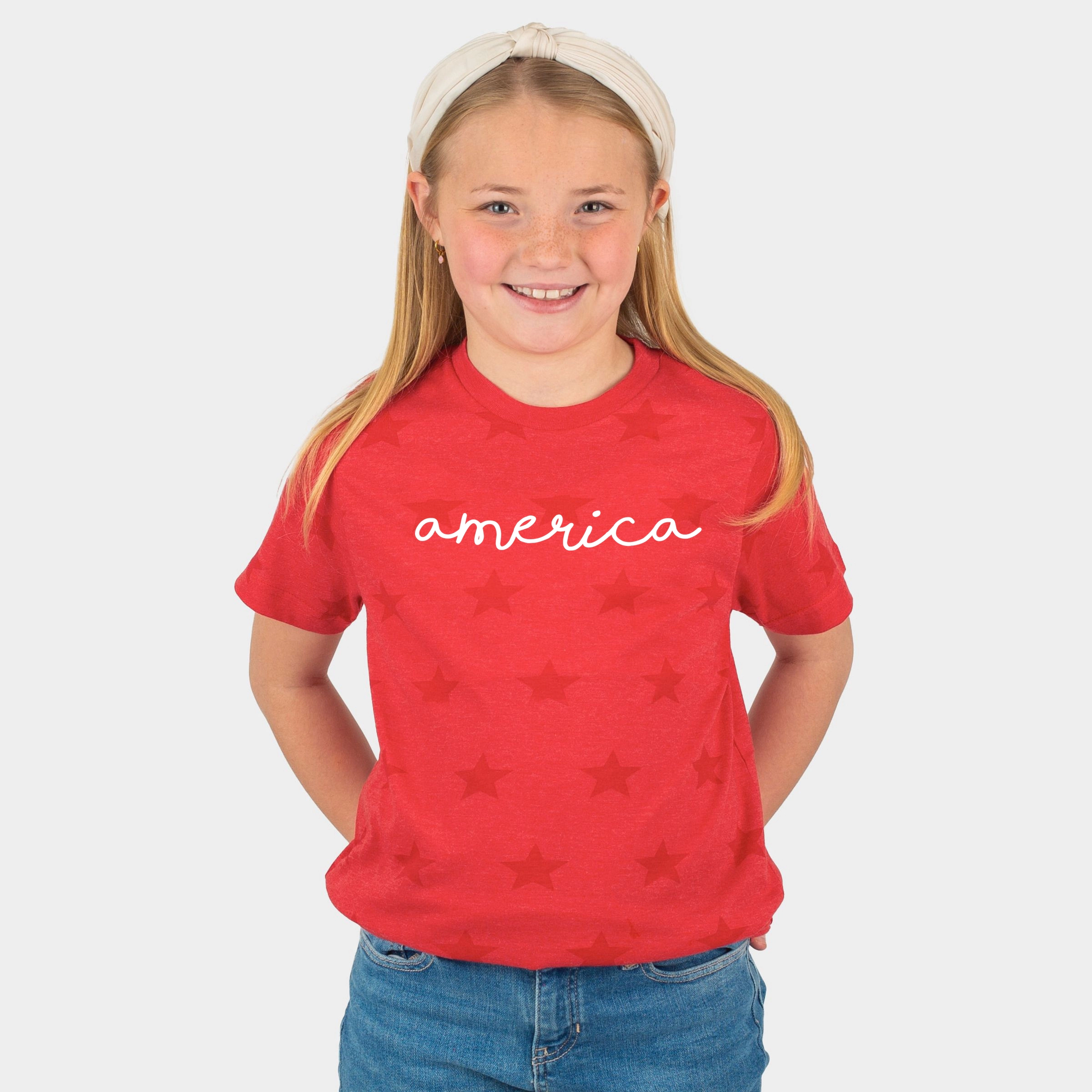 The Juniper Shop - America Cursive Youth Short Sleeve Star Tee