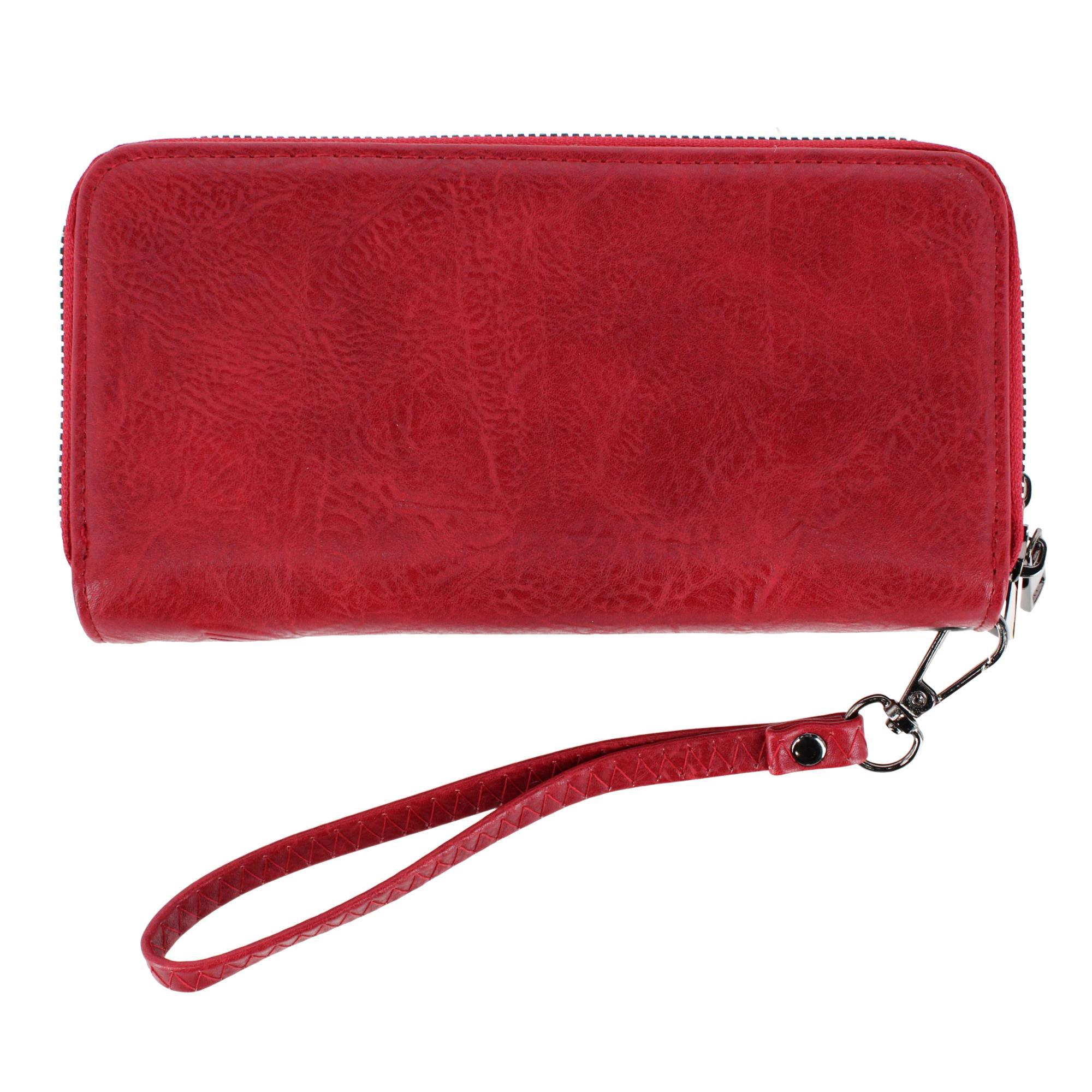 CTM Women's Premium Faux Leather Zip Around Organizer Wristlet Wallet