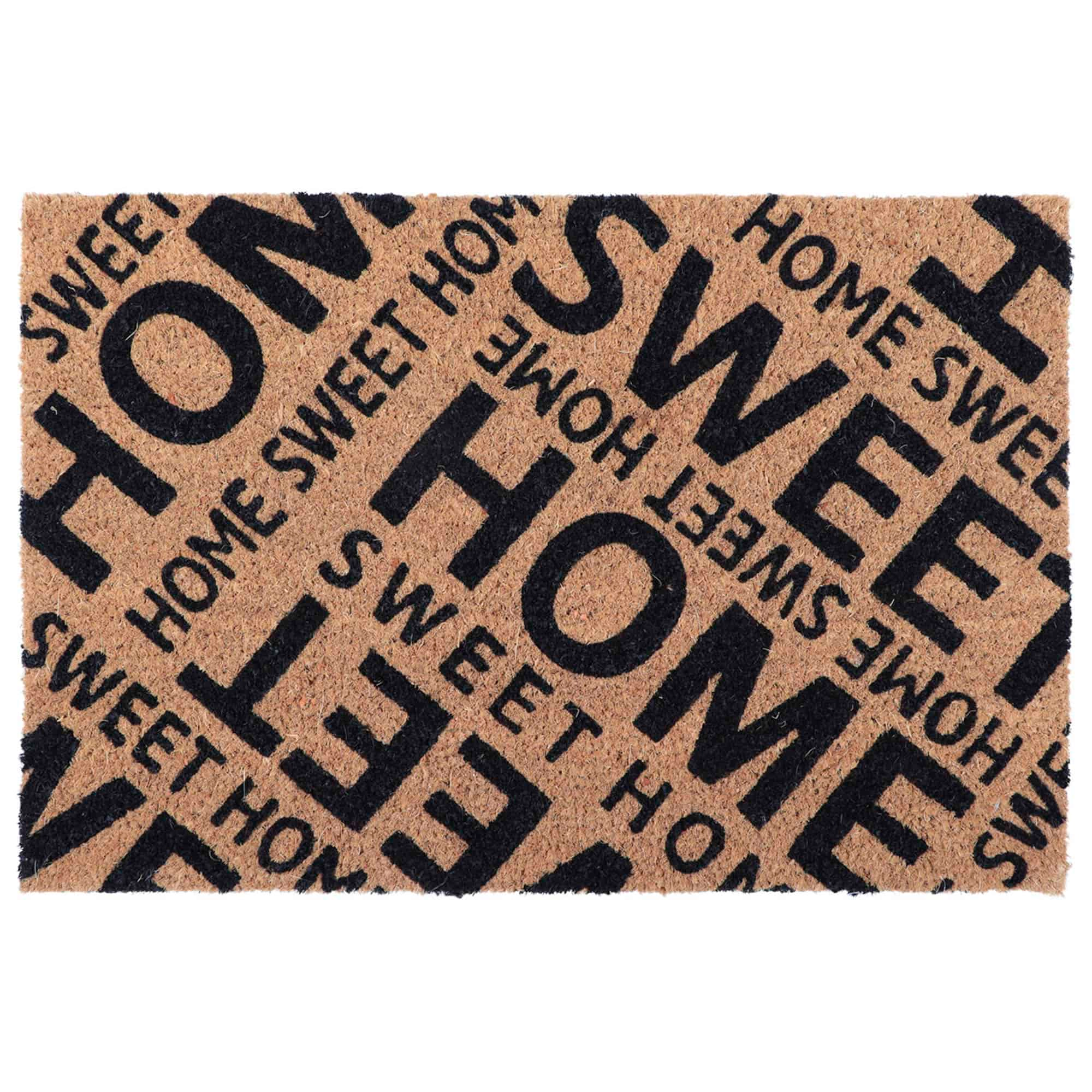 Evideco French Home Goods Natural and Black Home Sweet Home Coir Doormat 24 x 16 Inches