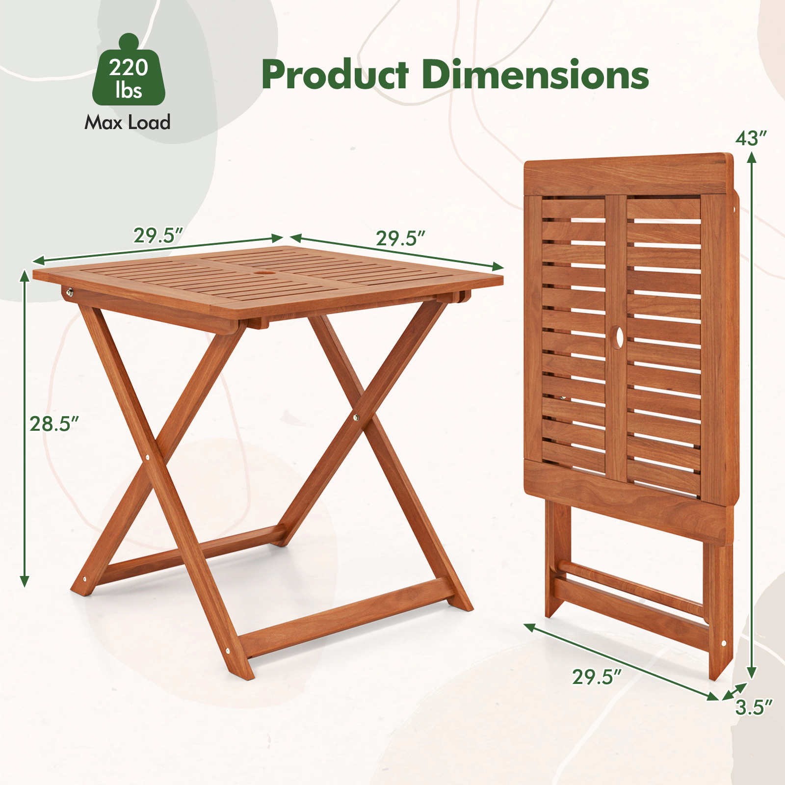 SlickBlue Portable Wooden Folding Table for Patio, Deck, Balcony, and Backyard Dining