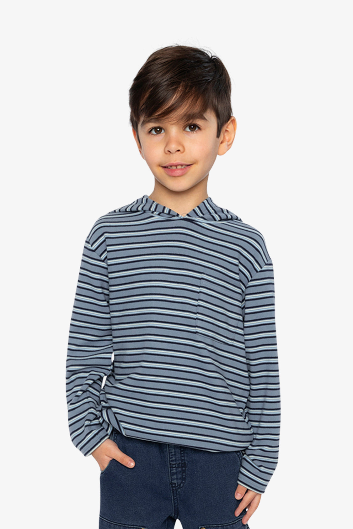 Deux par Boys Striped Brushed Jersey Long Sleeve Hooded T-Shirt