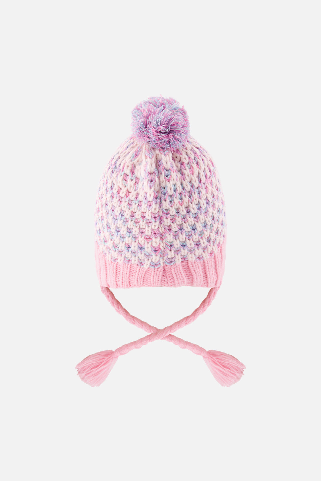 Deux par Girls Stockinette Stitch Winter Peruvian Knit Hat with Pompom