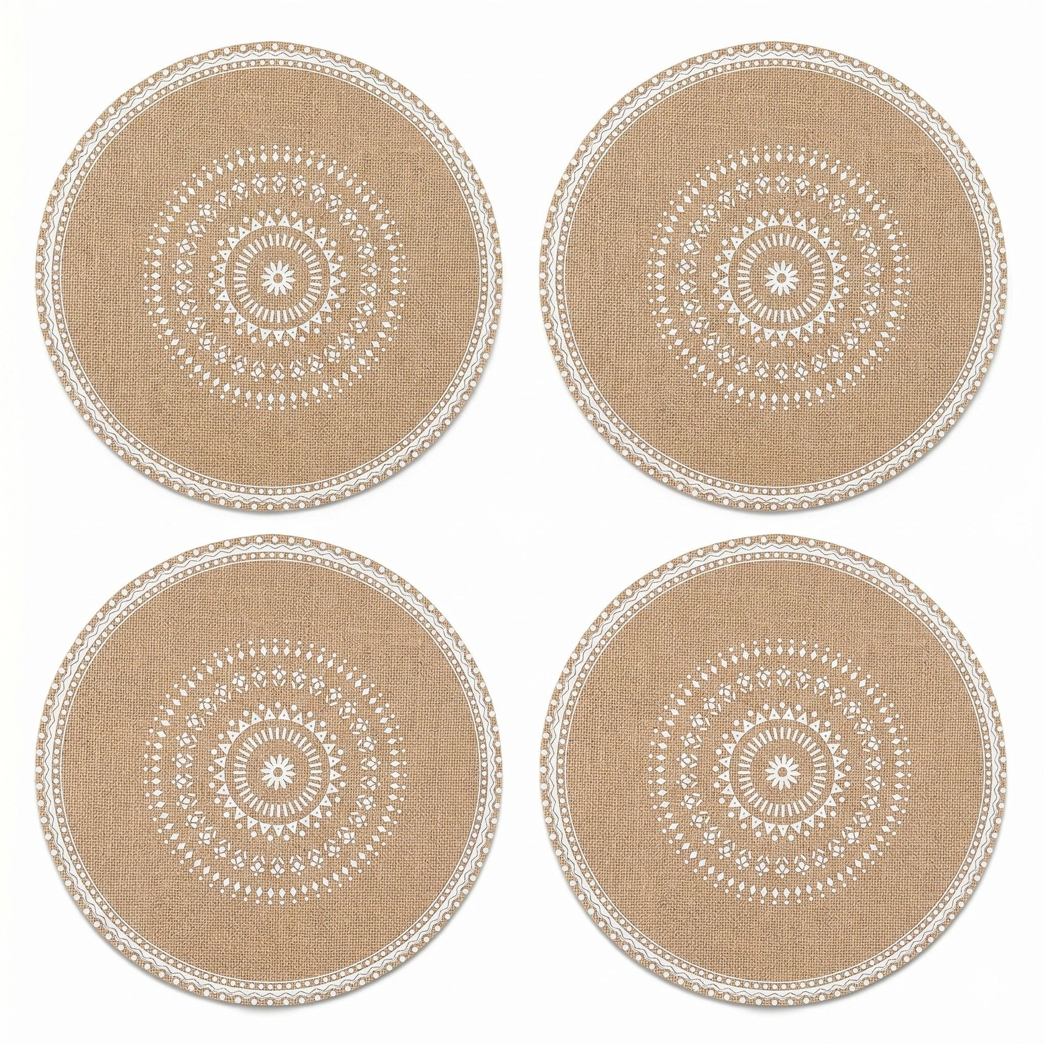 Alilang Unisex 4 Piece Boho Round Placemat Set Woven Look Heat Resistant Table Mats for Dining