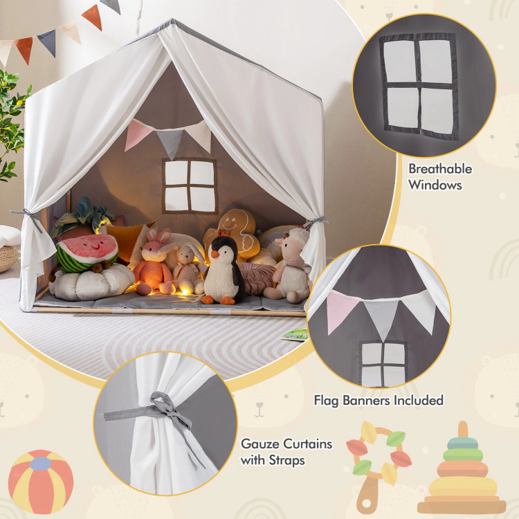 Hivvago Kid's Play Tent with Washable Cotton Mat and Flag Banner