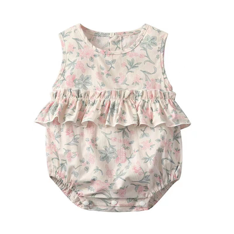MyKids-USA Baby Girl Floral Print Graphic Ruffle Design Sleeveless bodysuit & Headband