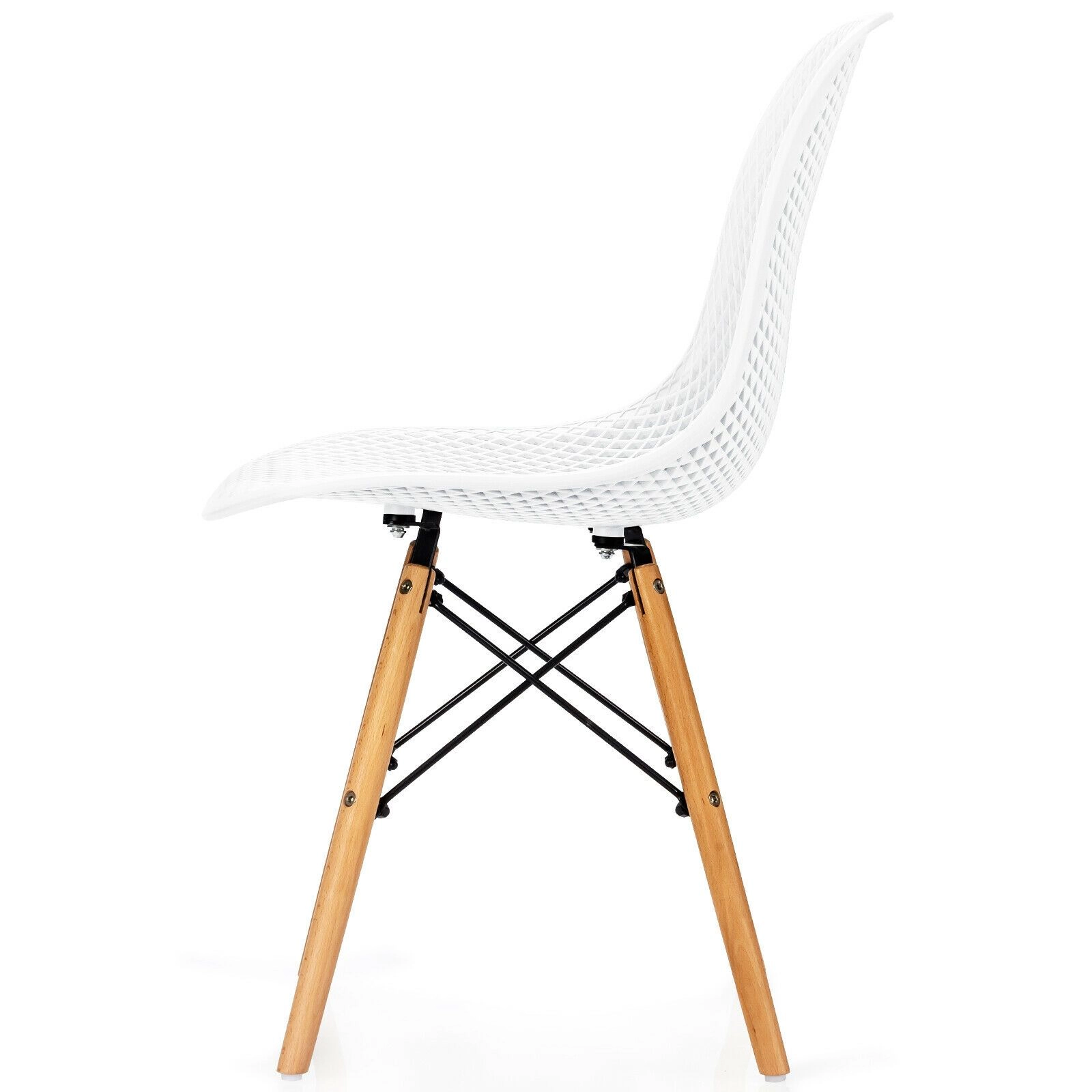 SlickBlue Unisex Set of 4 Hollow Back Plastic Chairs with Wood Legs
