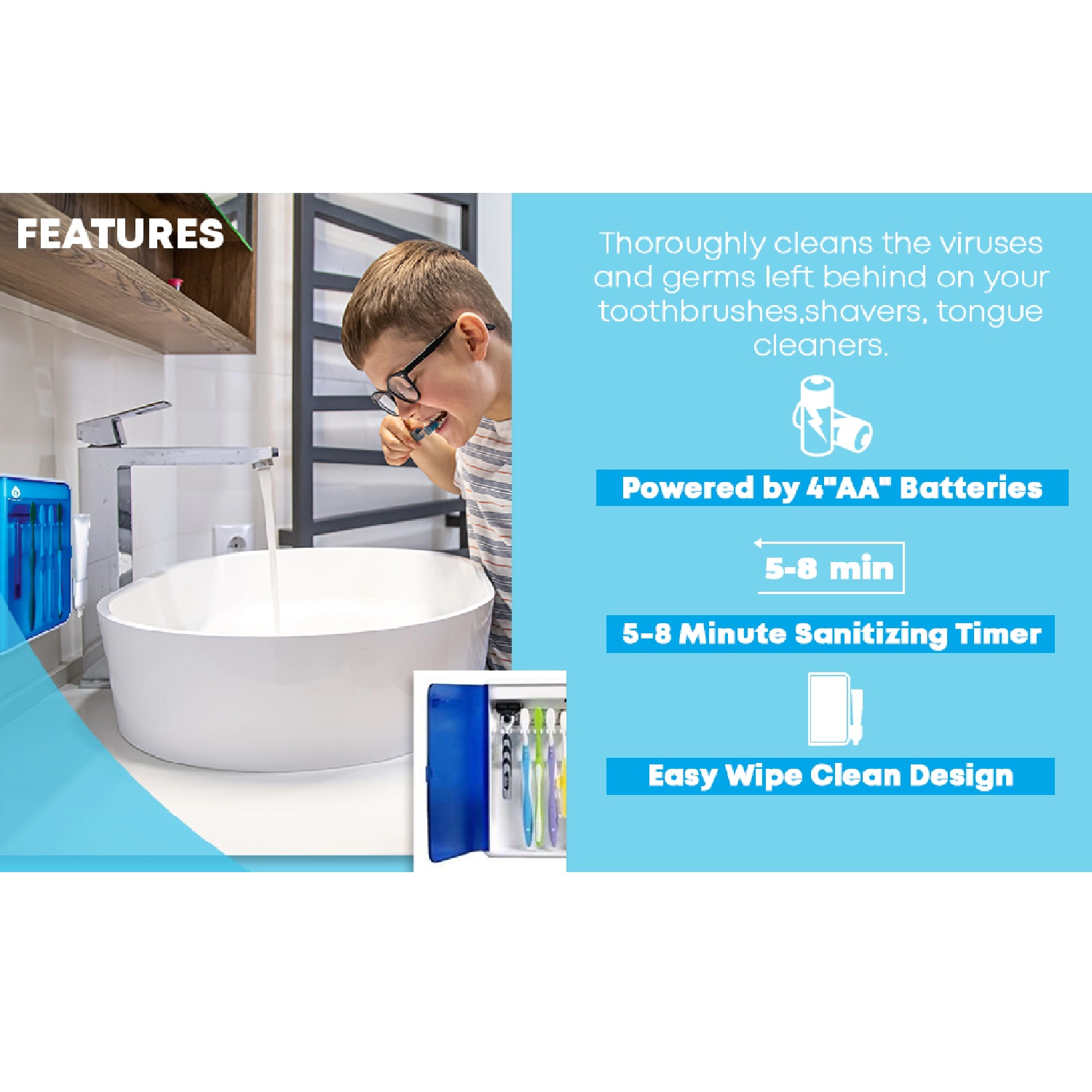 Pursonic Unisex UV Toothbrush Sanitizer – Wall Mountable Portable Toothbrush Sterilizer with Ozone Technology
