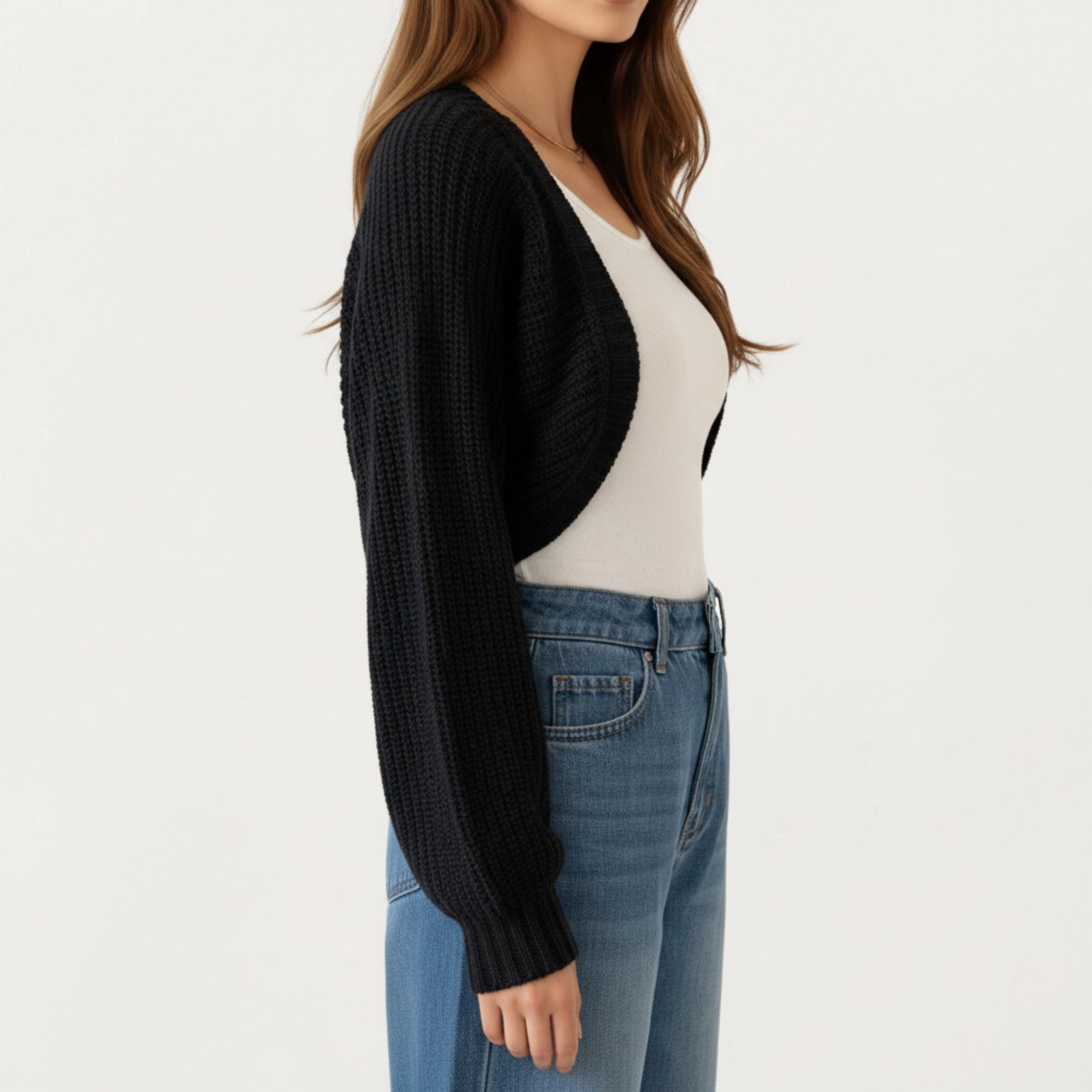 Anna-Kaci Women's Cropped Knit Shrug Cardigan with Soft Textured Rib Fabric and Open Front Bolero Silhouette