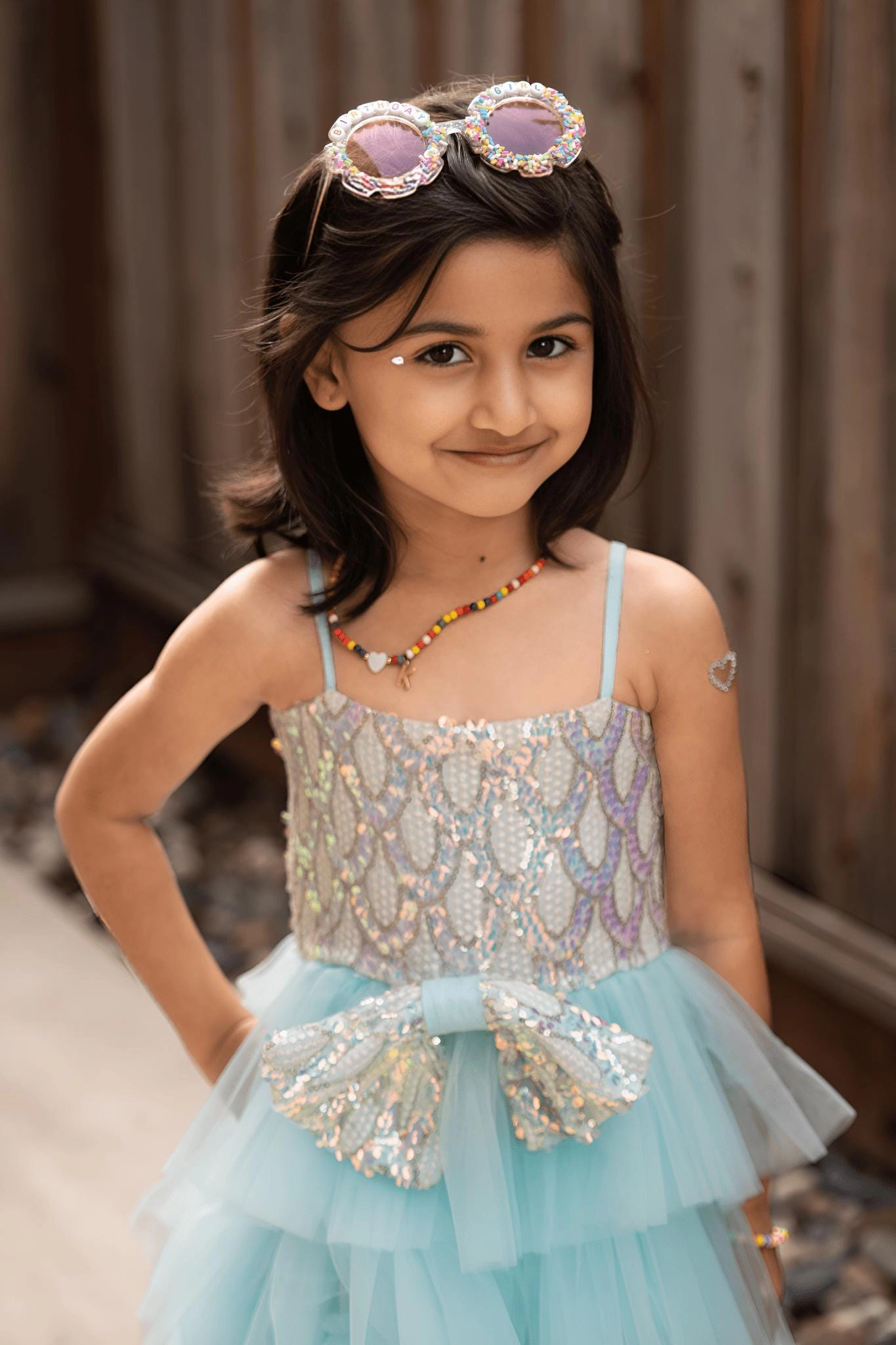 Faeella Girls Sparkling Sea Fairy Mermaid Sequin Flower Girl Dress