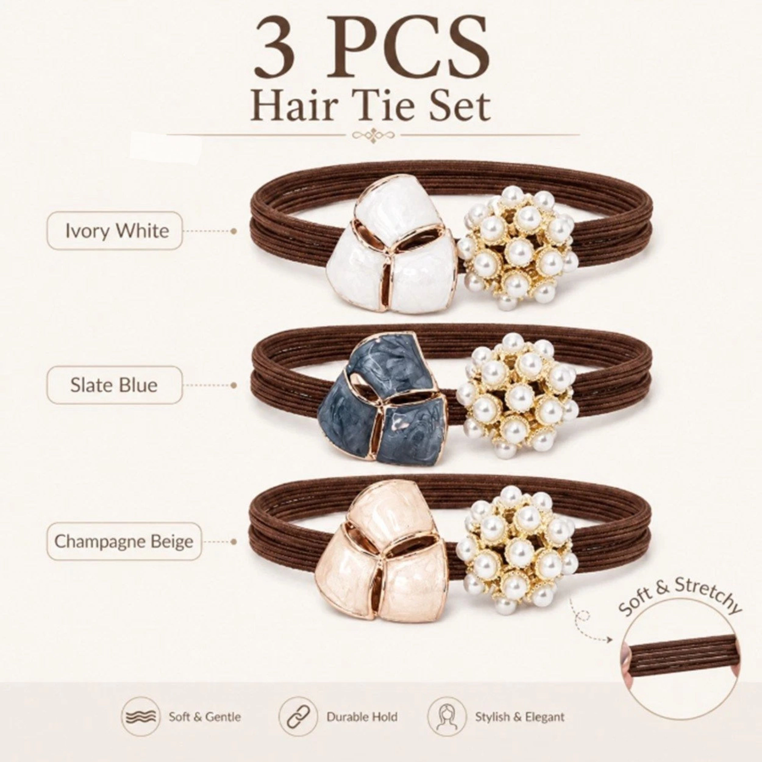 Home Collection Women & Girls Pack of 3 Non-Slip Elastic Hair Ties Ponytail Holders