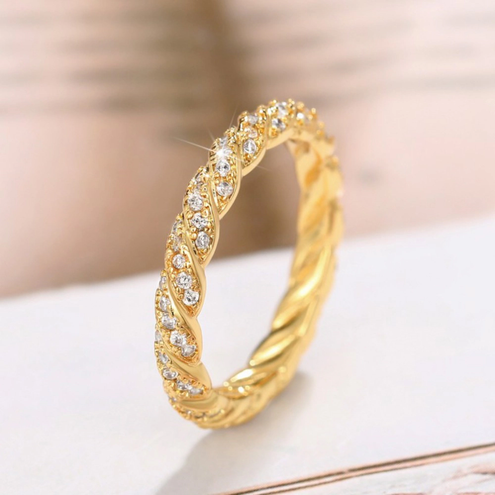 Women Twist Woven Chain Ring Cubic Zircon Wedding Jewelry