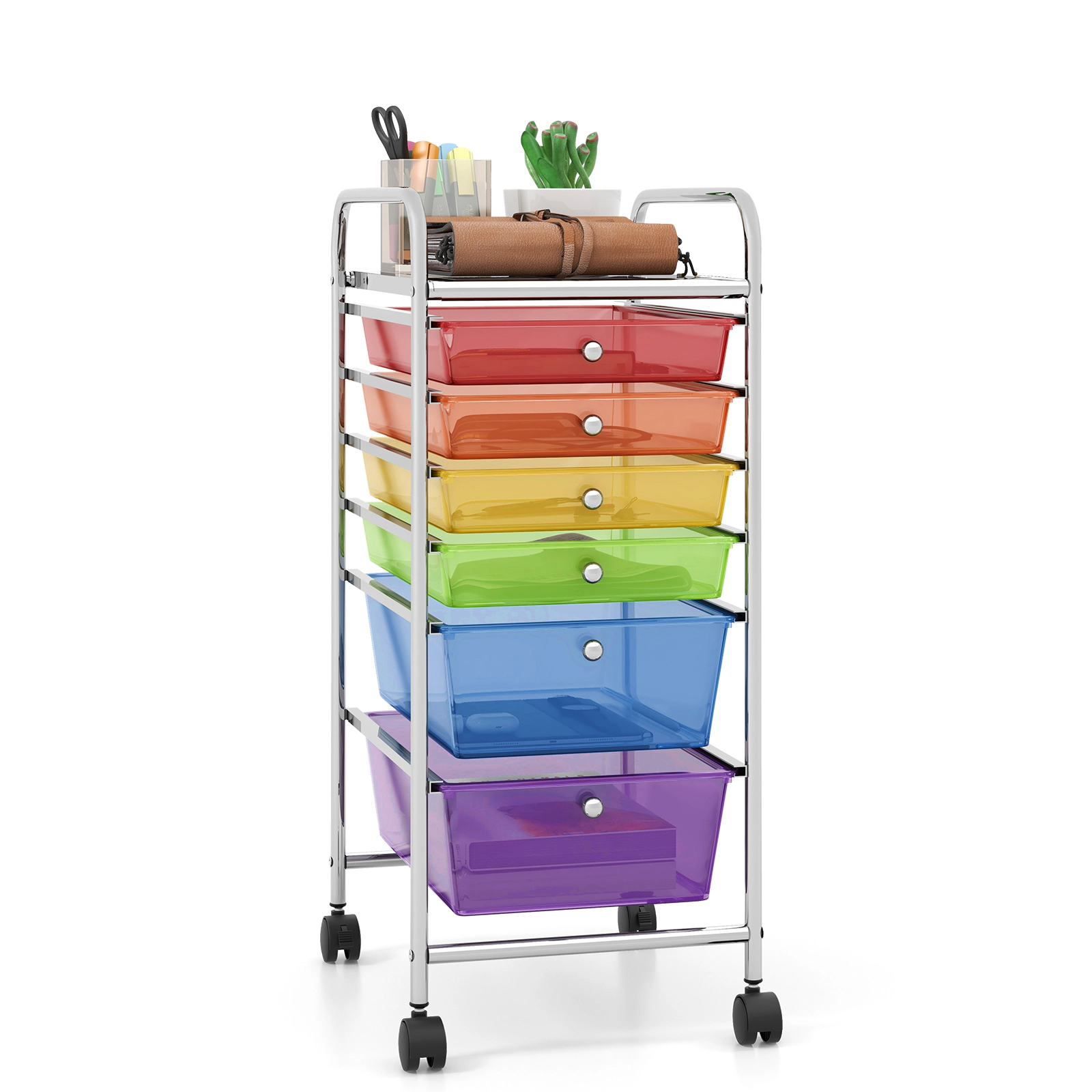 SUGIFT 6-Drawer Rolling Storage Cart with See-Through Plastic Drawers and 2 Locking Casters for Office