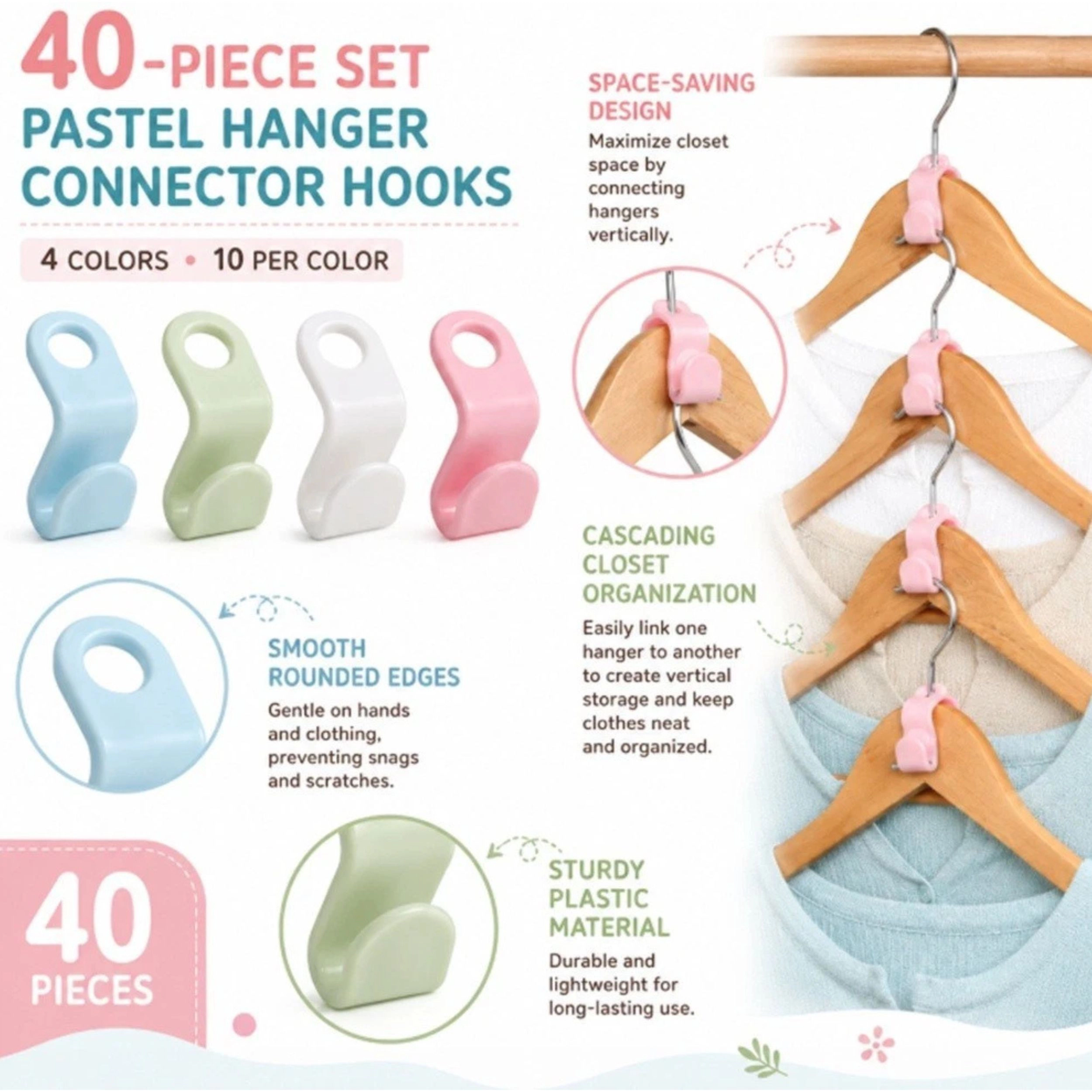 Home Collection Pack  of 40 Hanger Connector Hooks Space Saving Closet Organizer Clips