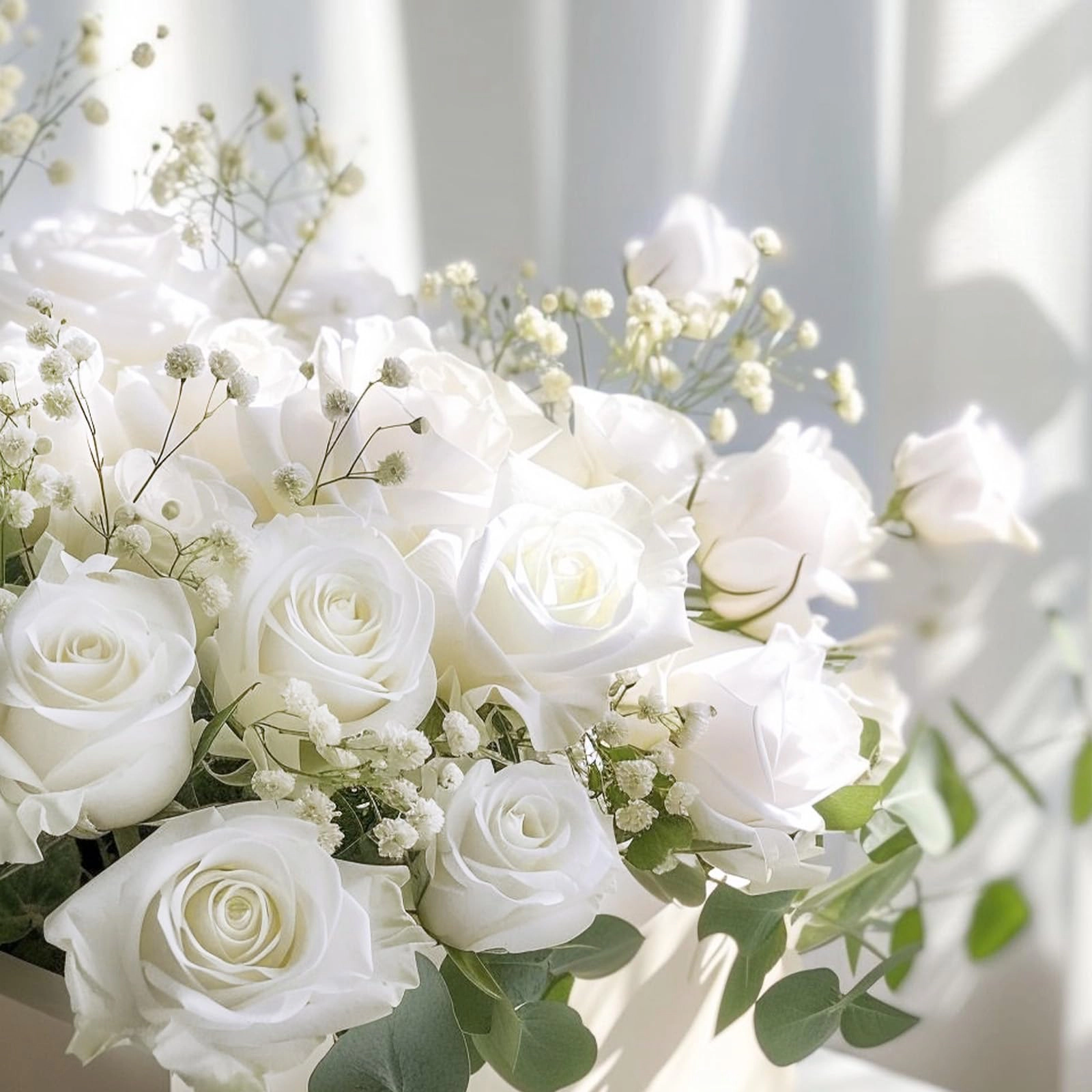 PUPWE 50White Roses Artificial Flowers  Real Touch Bouquet