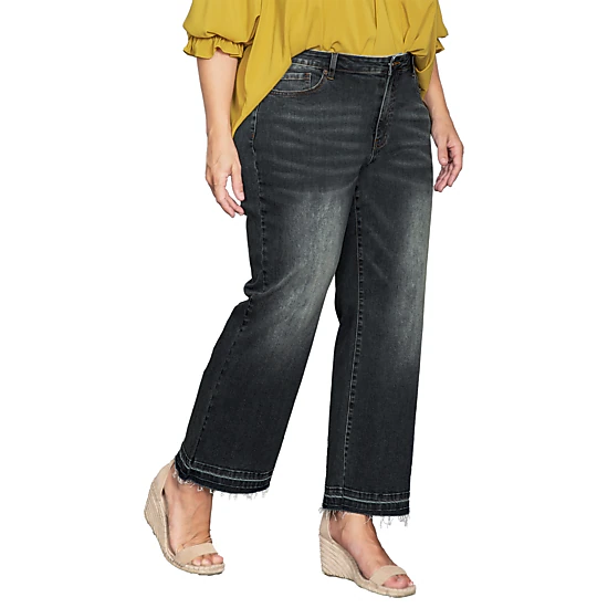 Plus Size Raw Hem Cropped Wide Leg Jeans