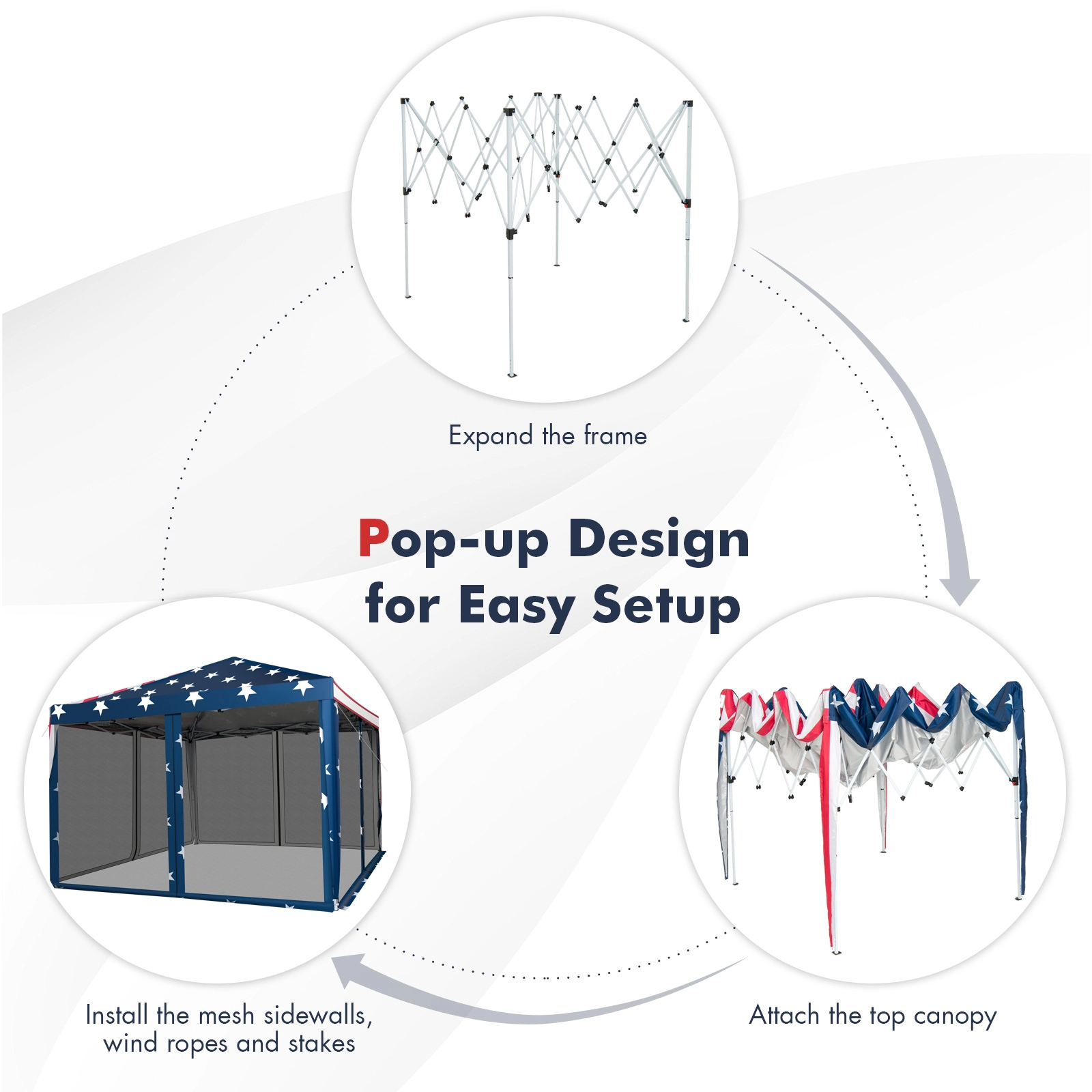SUGIFT 10 x 10Pop-up Canopy Tent Gazebo with Mesh Netting 31.5-lb Net Weight Beige Coffee White American Flag Gray