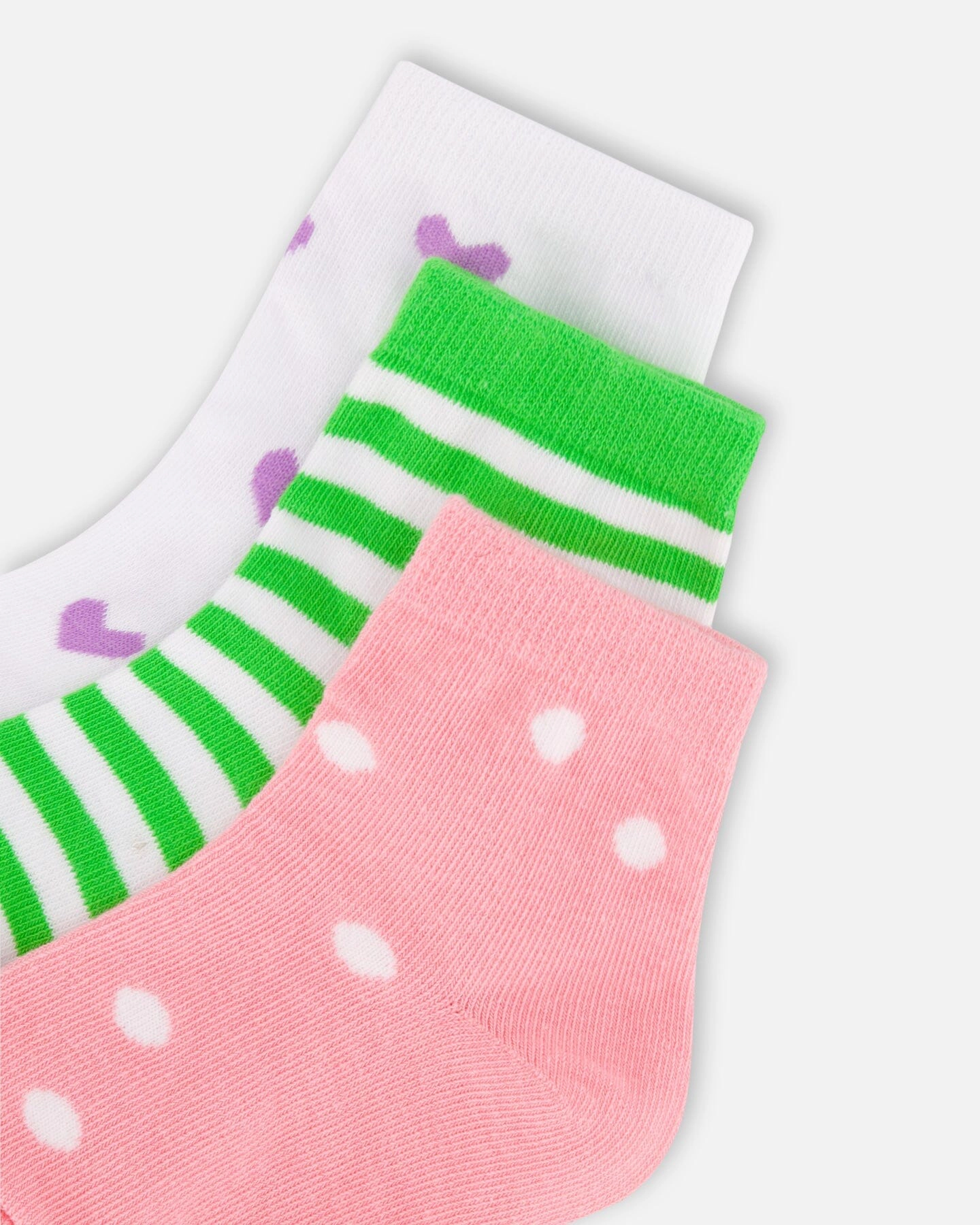 Deux par Girls Polka Dot Striped and Heart Print Three-Pair Sock Set