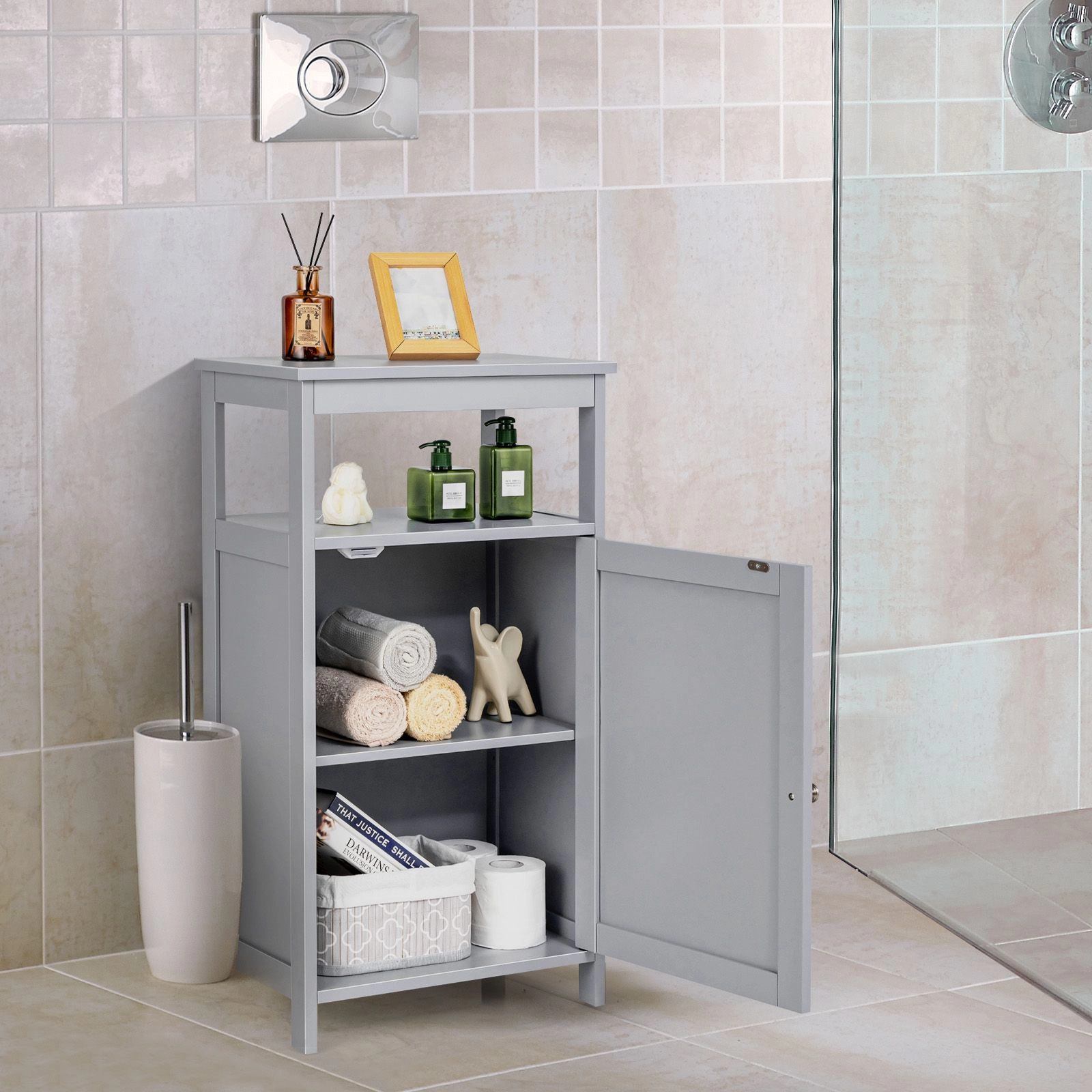 SlickBlue 33" Bathroom Storage Cabinet with Adjustable Shelf, Gray