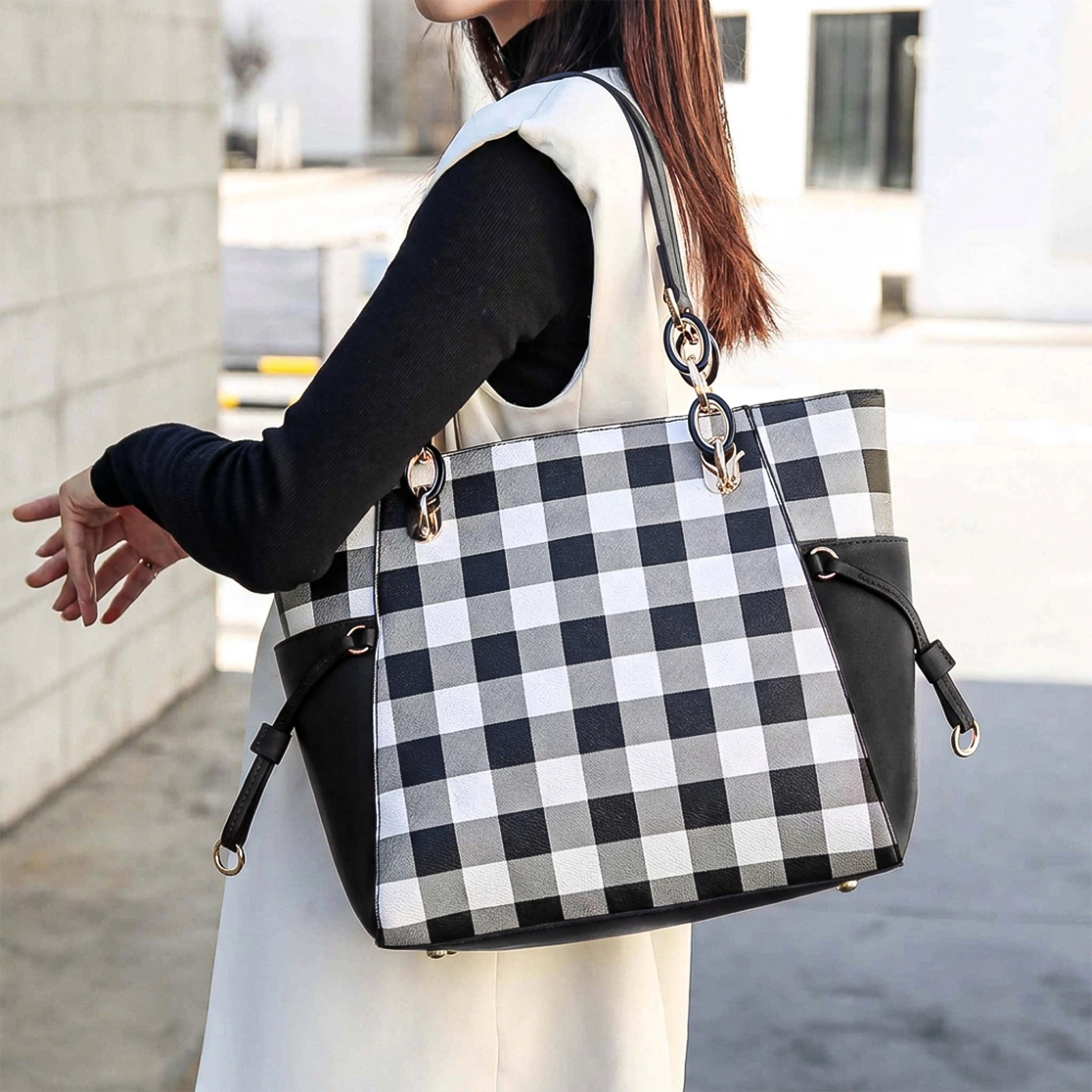 Mia K Collection Vegan Leather Tote with Wallet and Gold-Tone Hardware