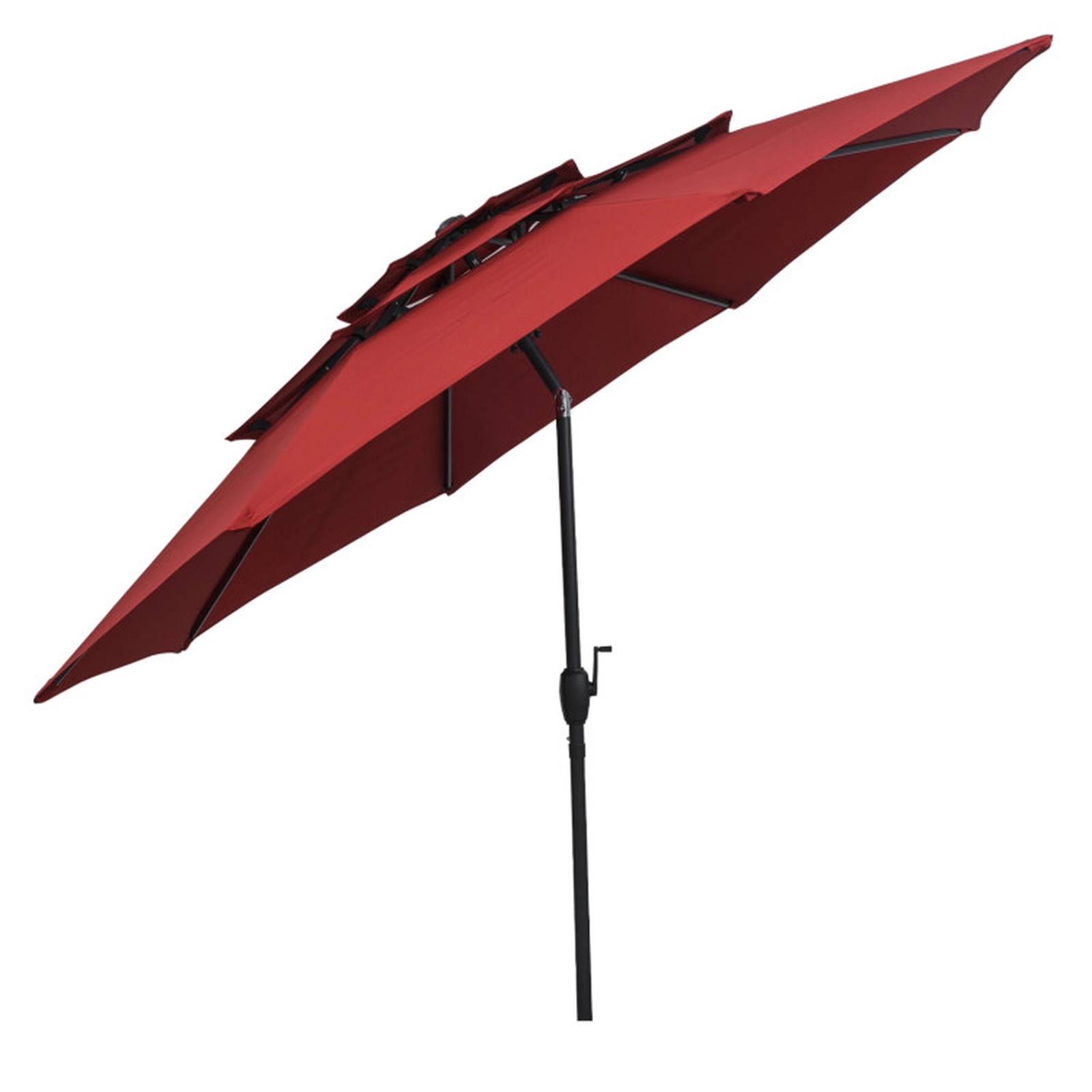 SUGIFT 10-ft Red Round Market Patio Umbrella with 3-Tier Vented Canopy Push Button Tilt and Crank Lift